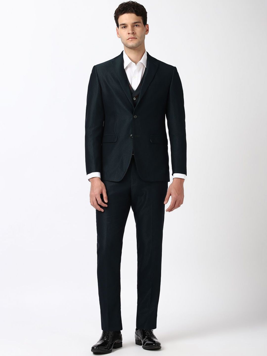 Peter England Elite Men 3-Pc Textured Slim Fit Single Breasted Suit
