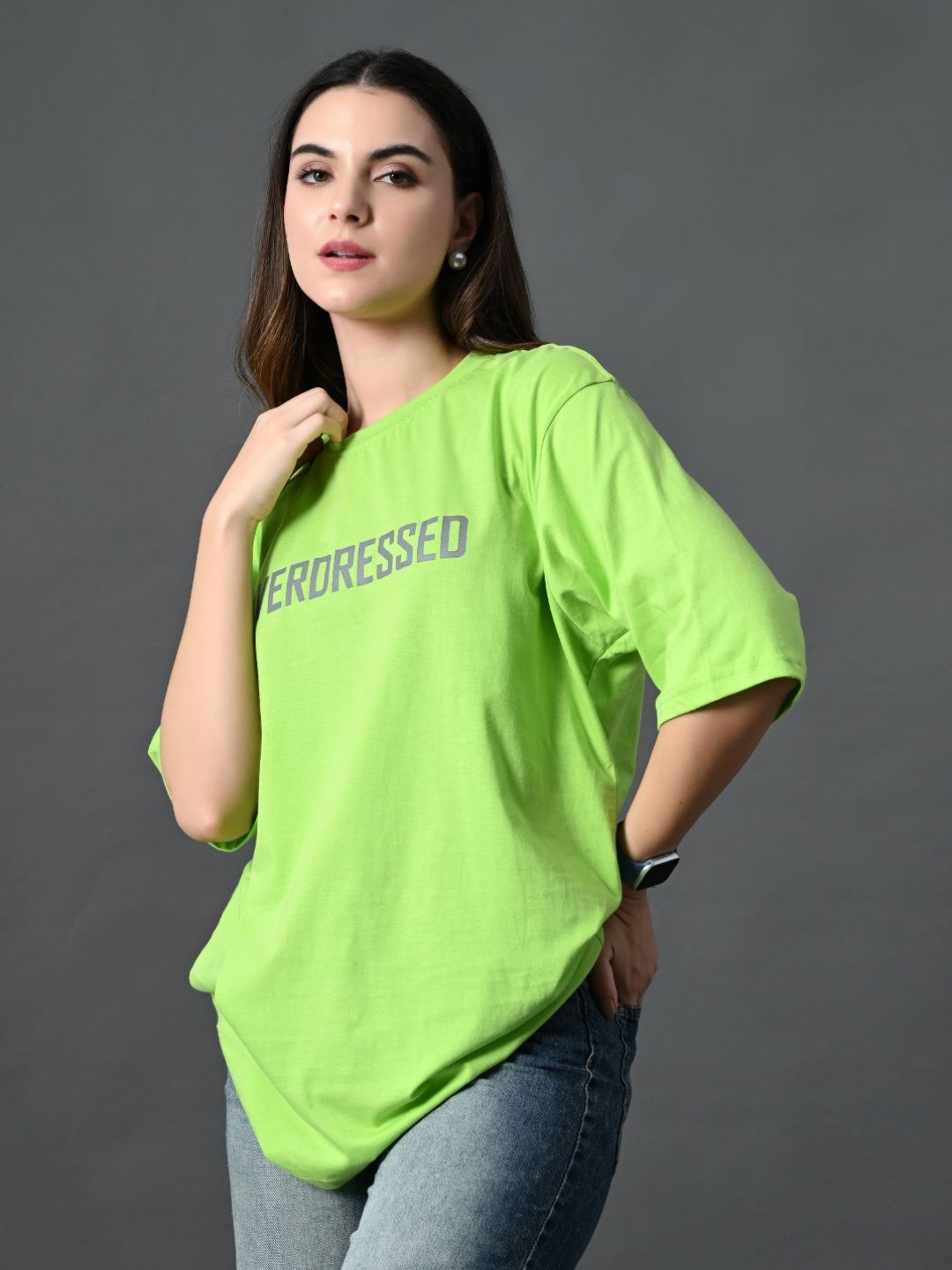 Buy OYEEBRO Women Typography Printed Bio Finish Drop-Shoulder