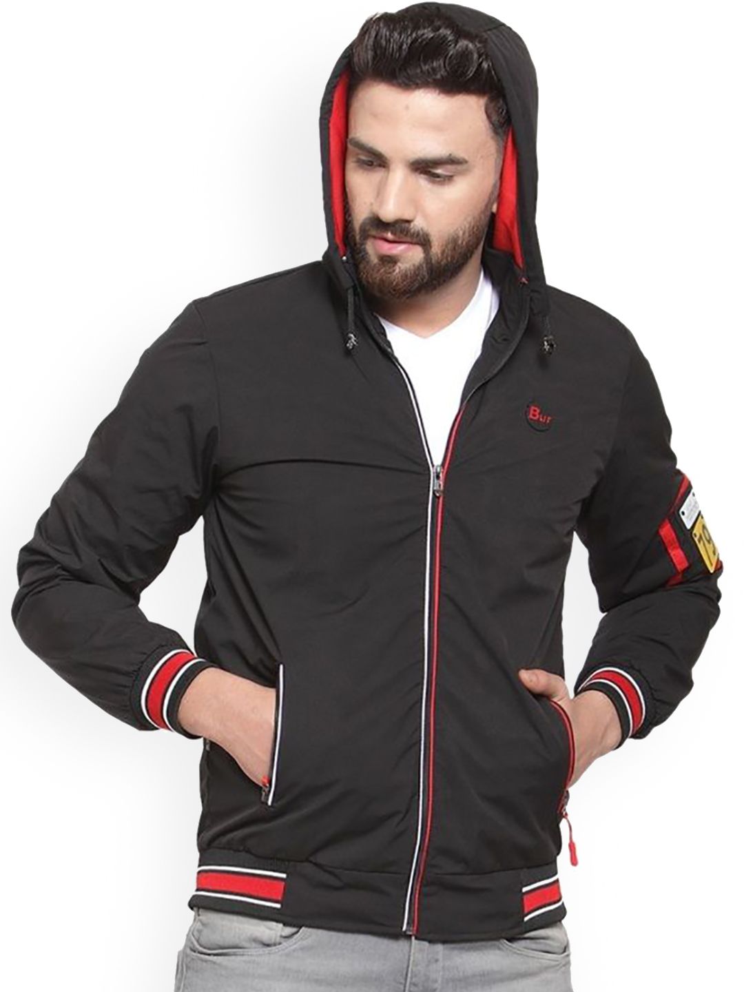 Ben Martin Men Windcheater Biker Jacket with Patchwork
