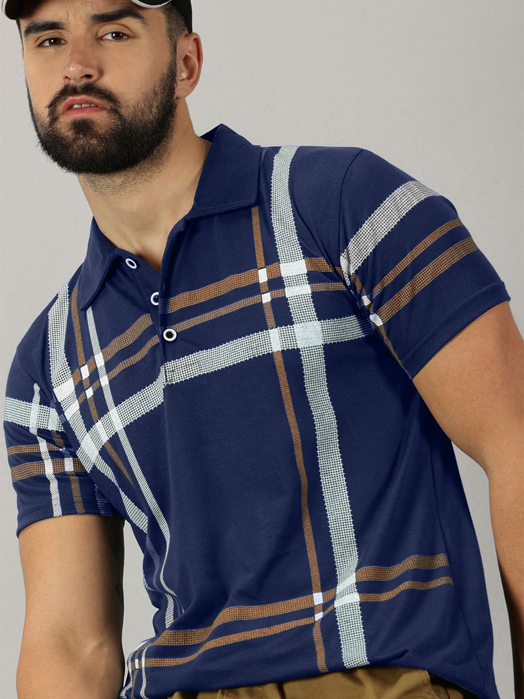 AUSK Men Checked Polo Collar Cotton T-shirt