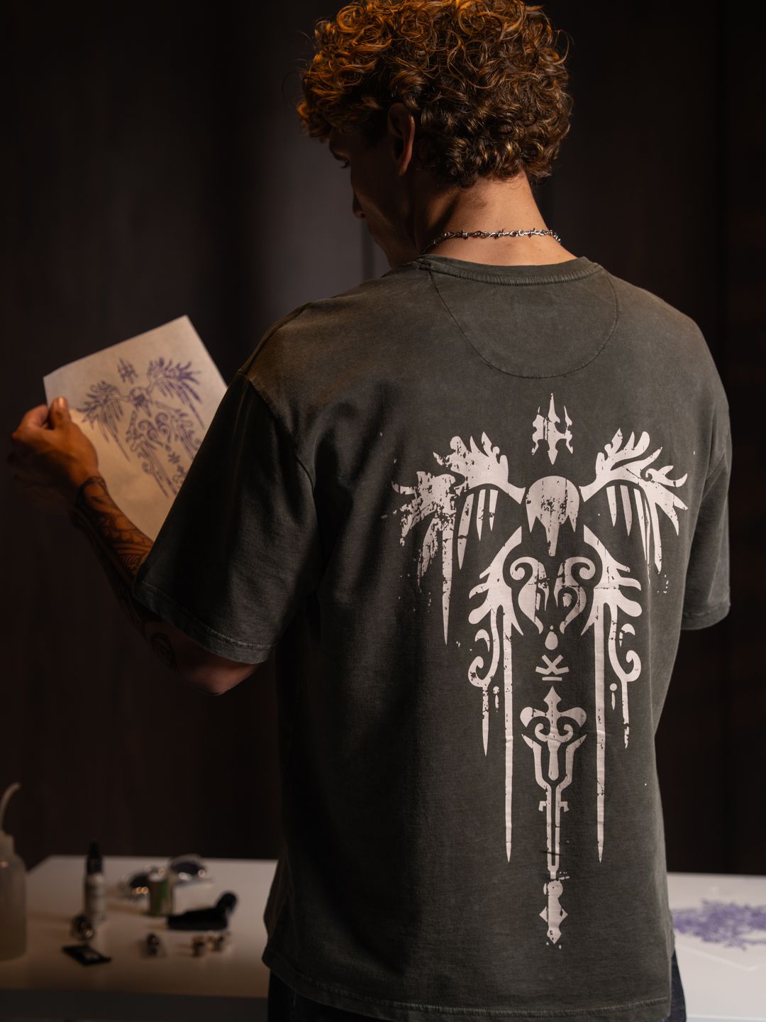 WROGN WROGN Graphic Printed Washed Effect Drop-Shoulder Sleeves Pure Cotton Oversized T-shirt
