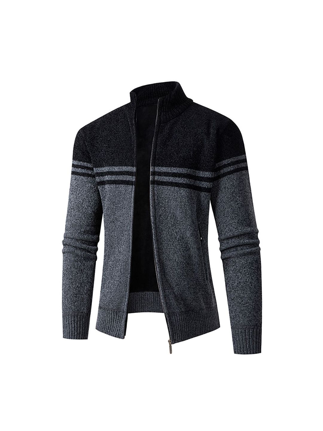 StyleCast x Revolte Men Rapid-Dry Mock Collar Striped Casual Bomber Jacket