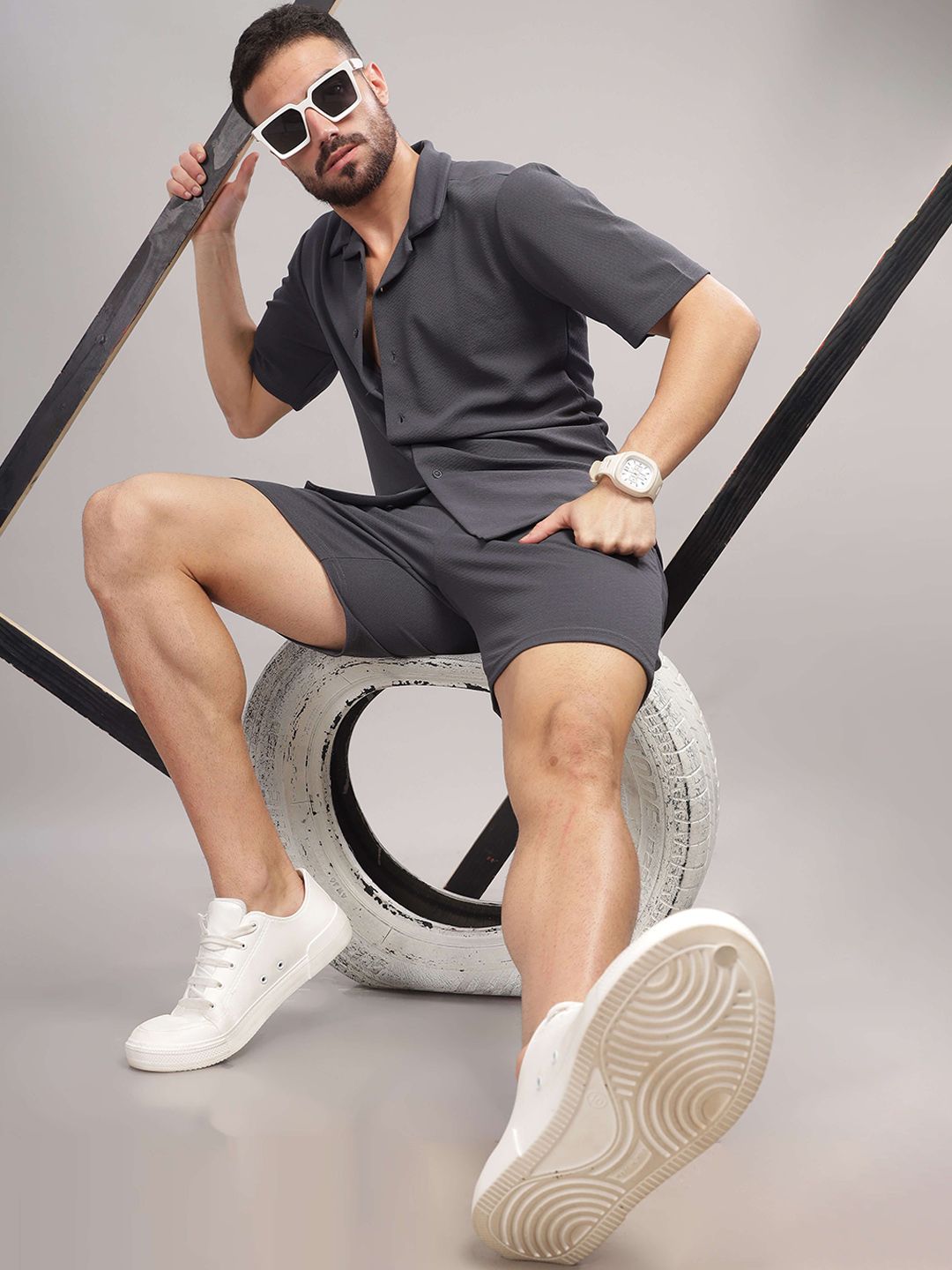 TRIBE Shirt Collar Short Sleeves Shirt With Shorts deal from myntra