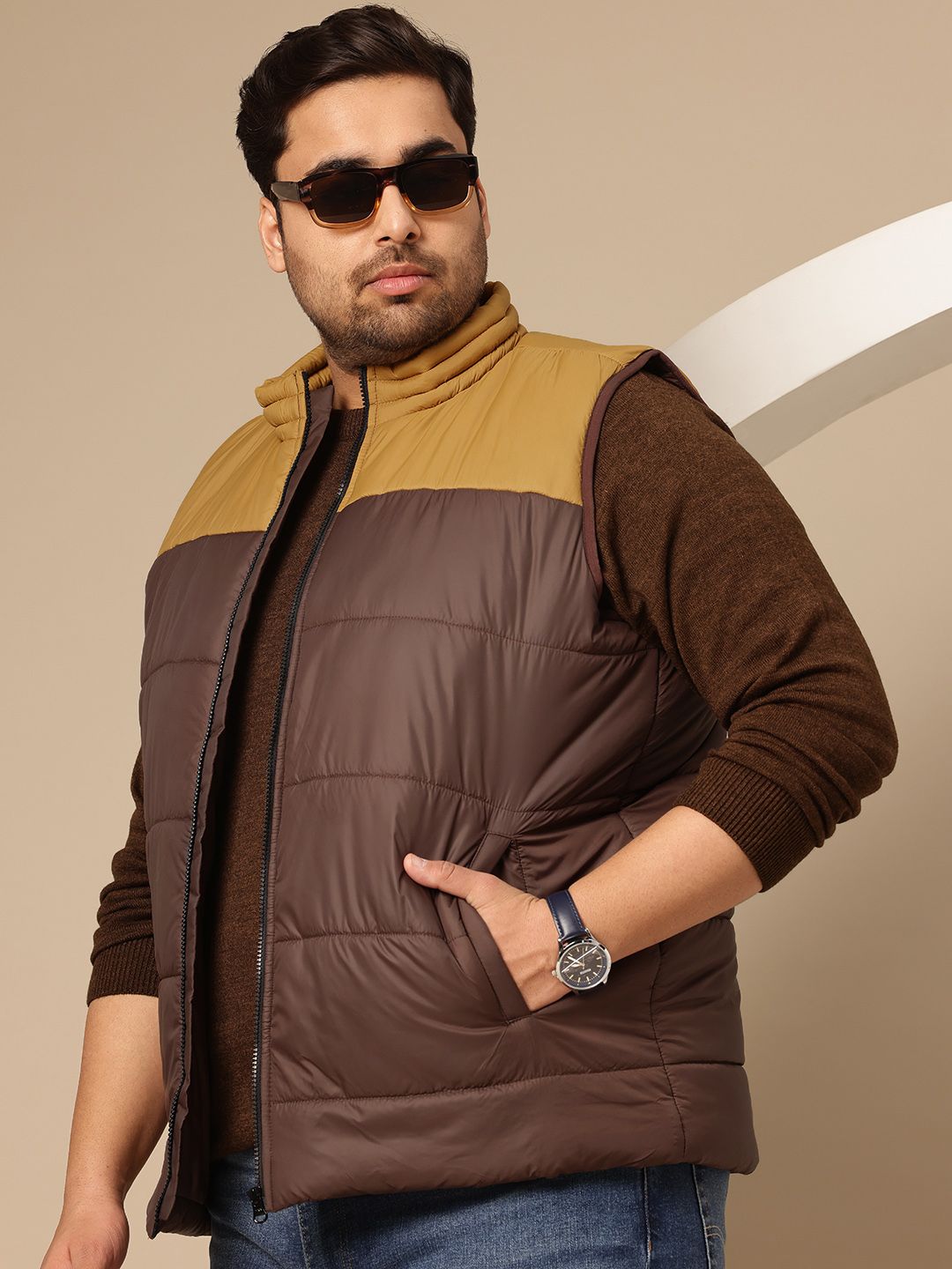 Sztori Plus Size Colourblocked Windcheater and Water Resistant Gilet Jacket