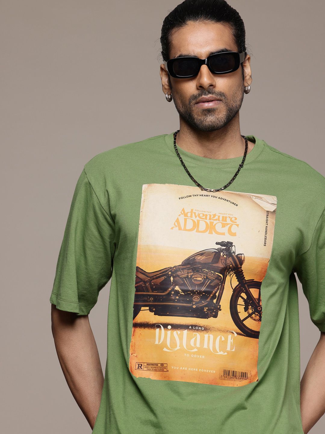 The Roadster Life Co. Graphic Printed Drop-Shoulder Sleeves Relaxed Fit T-shirt