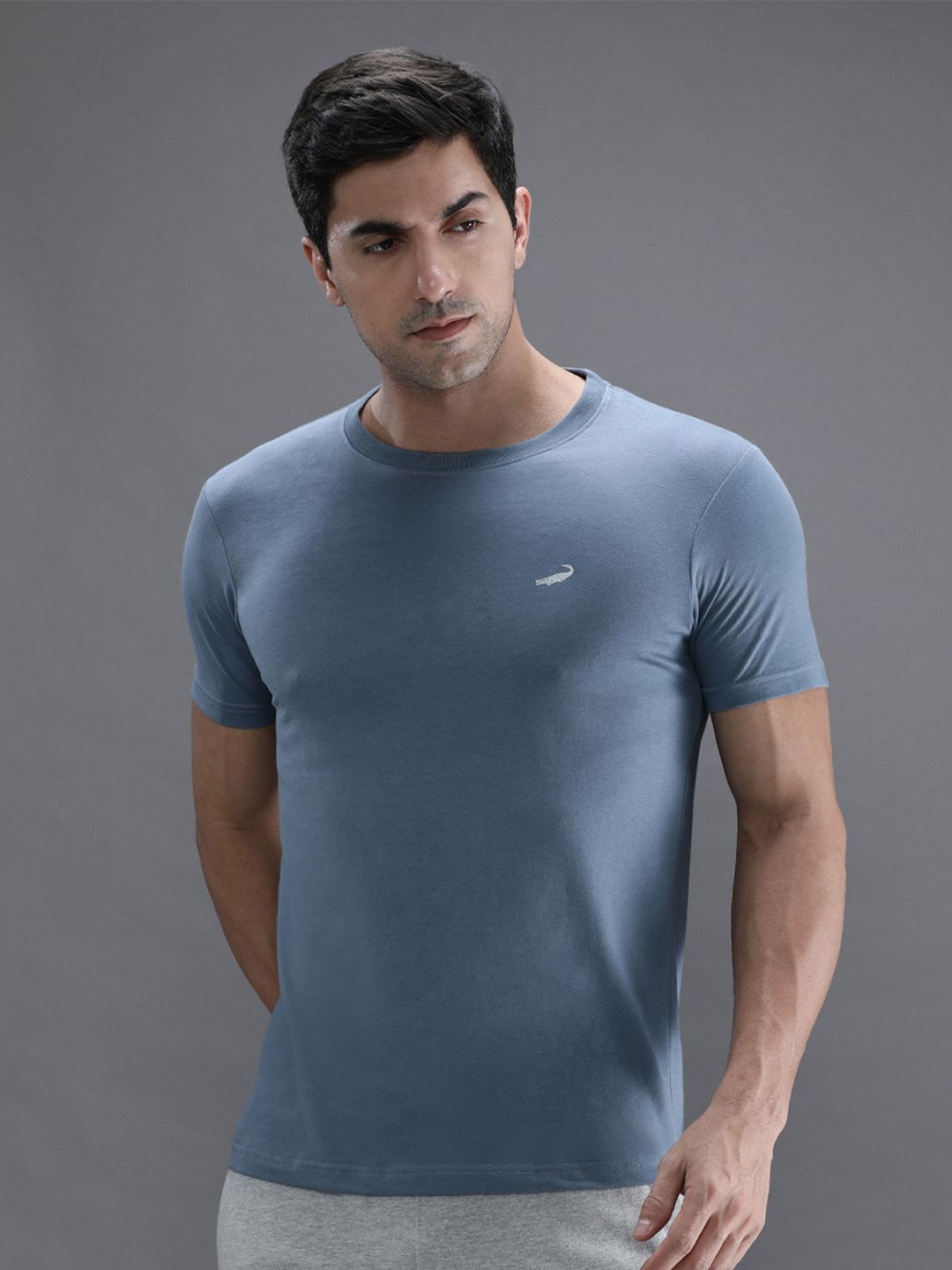 Crocodile Men Solid Round Neck Cotton T-shirt