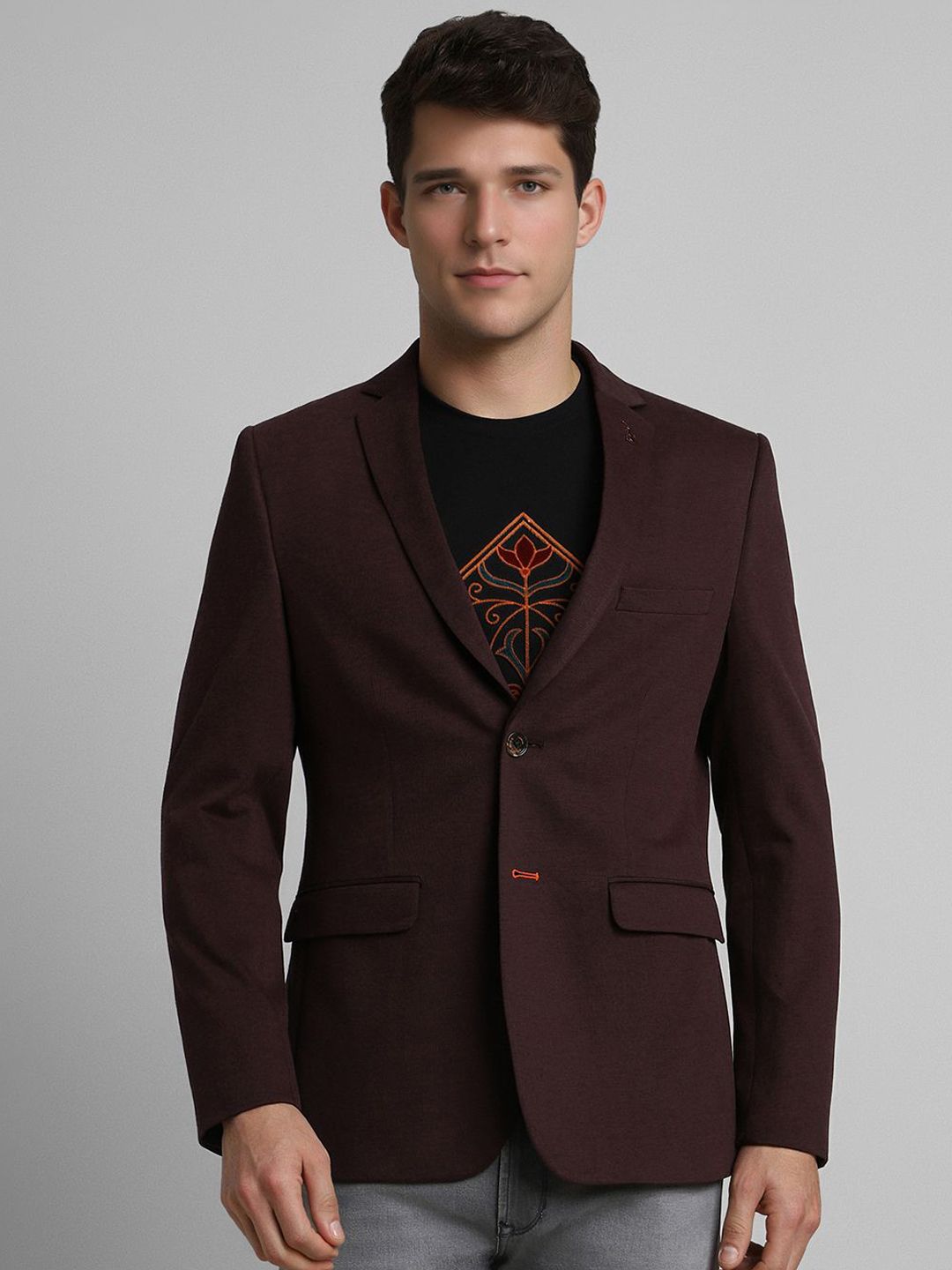 SIMON CARTER LONDON Slim Fit Notched Lapel Collar Cotton Single Breasted Formal Blazer