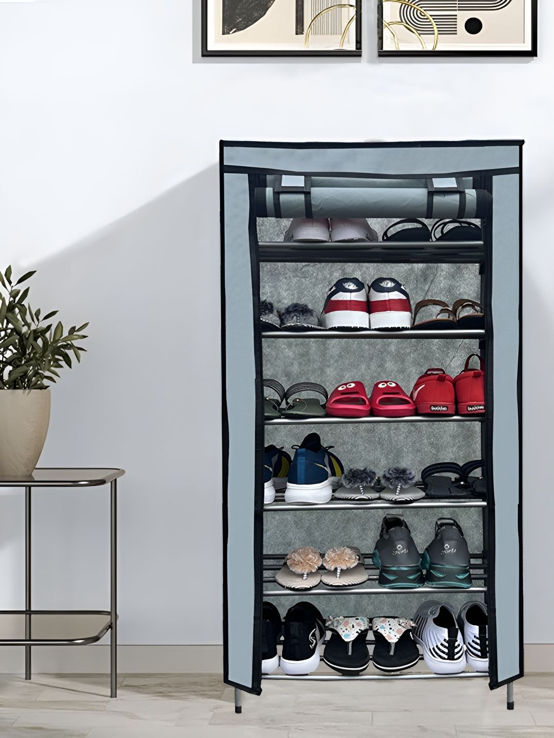 Rmerchants Grey & Black Water Resistant Shoe Rack