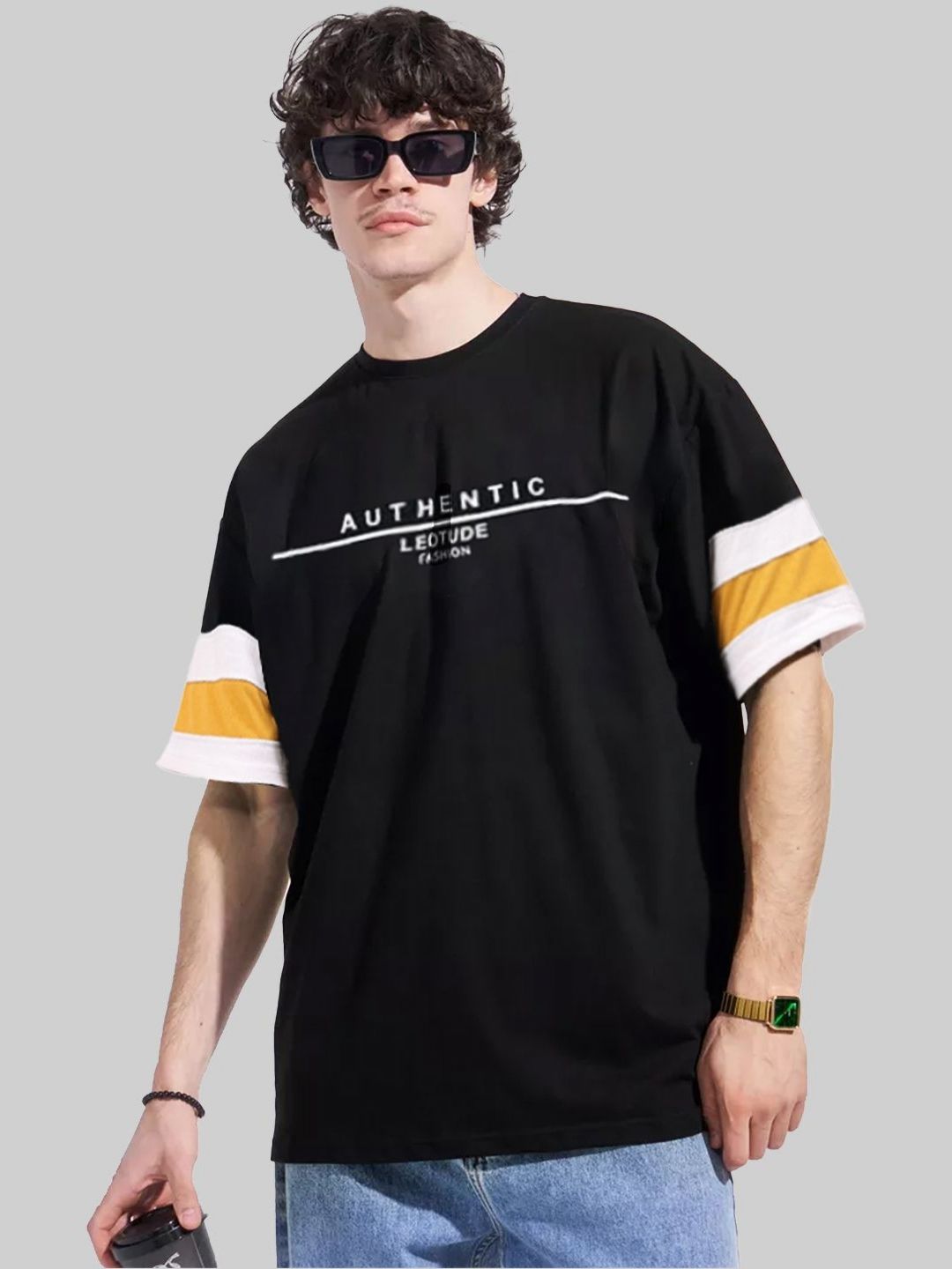 Leotude Men Typography Printed Round Neck Cotton Relaxed Fit T-shirt