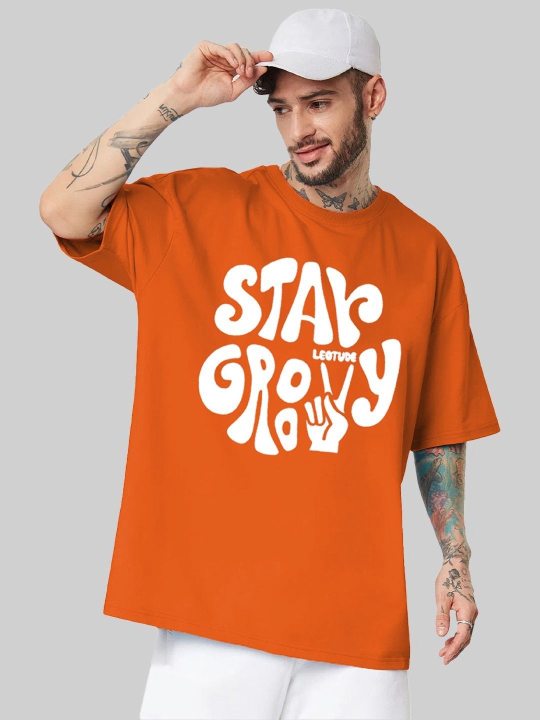 Leotude Men Typography Printed Round Neck Cotton Relaxed Fit T-shirt
