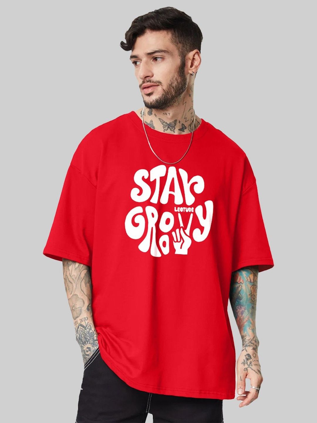 Leotude Men TYpography Printed Round Neck Cotton Relaxed Fit T-shirt
