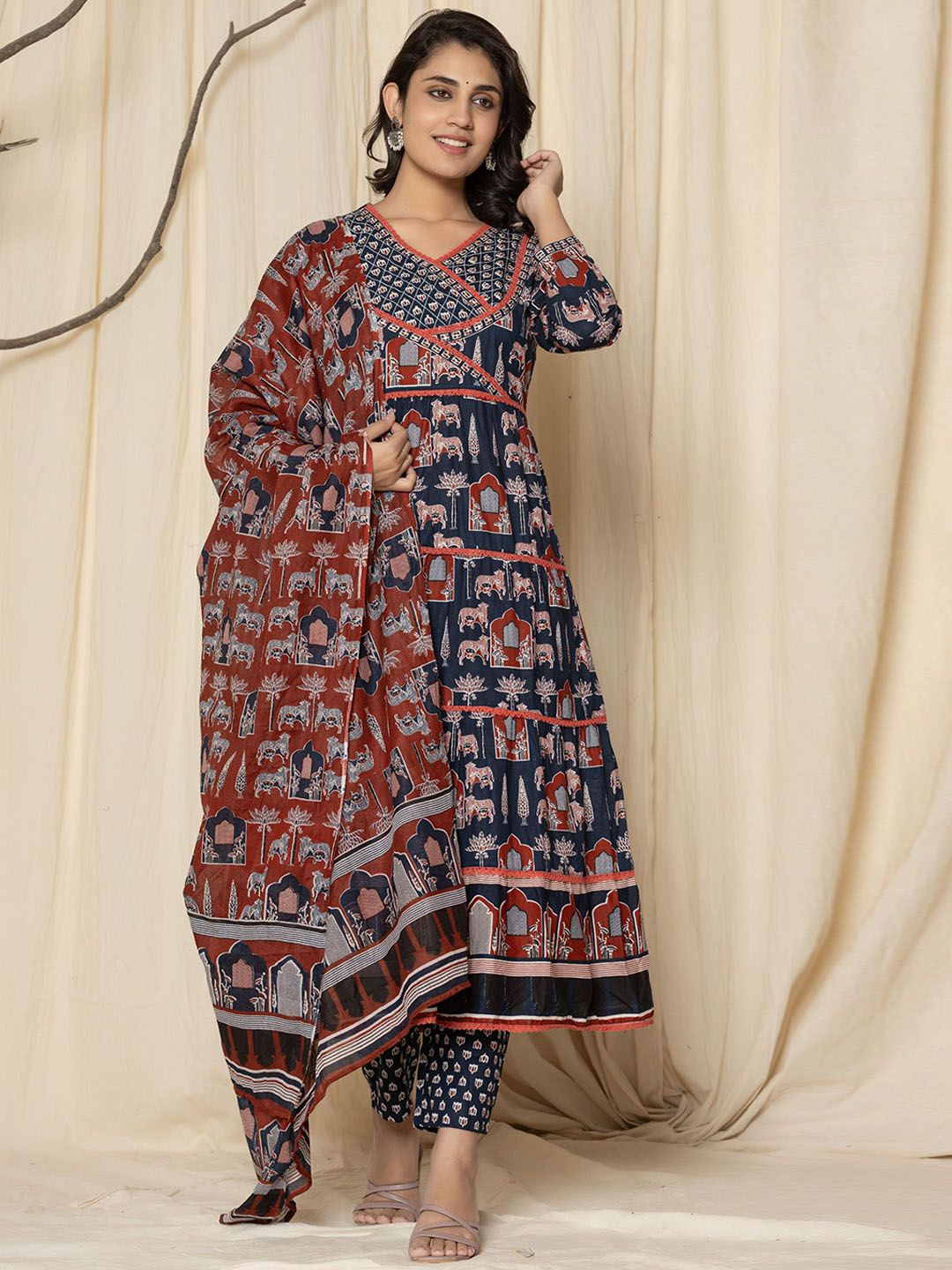 white christmas dresses Mustard Kalamkari Anarkali Set – Vastrasuka main image 0