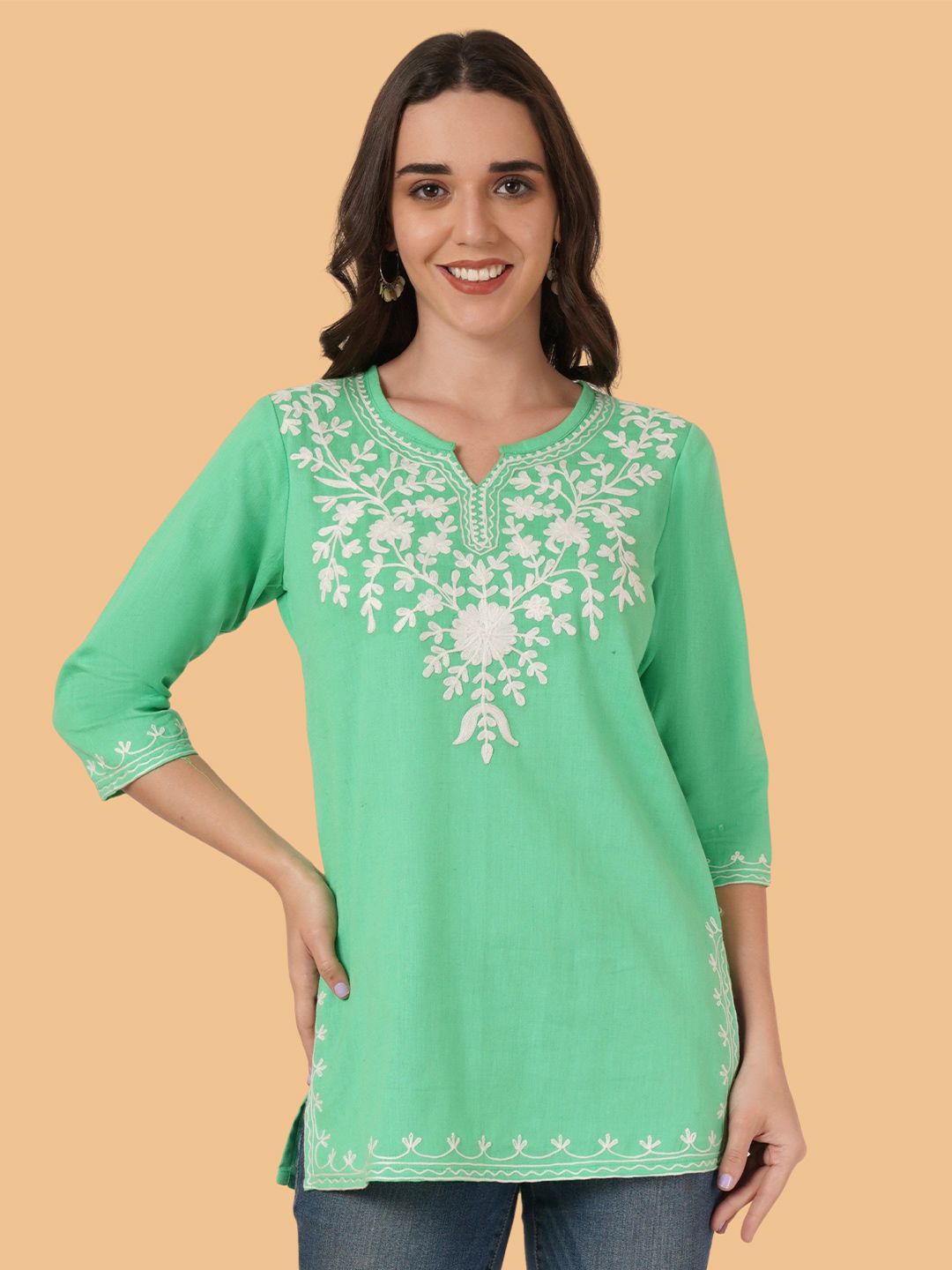 Brownverse Ethnic Motifs Embroidered Thread Work Thread Work Kurti