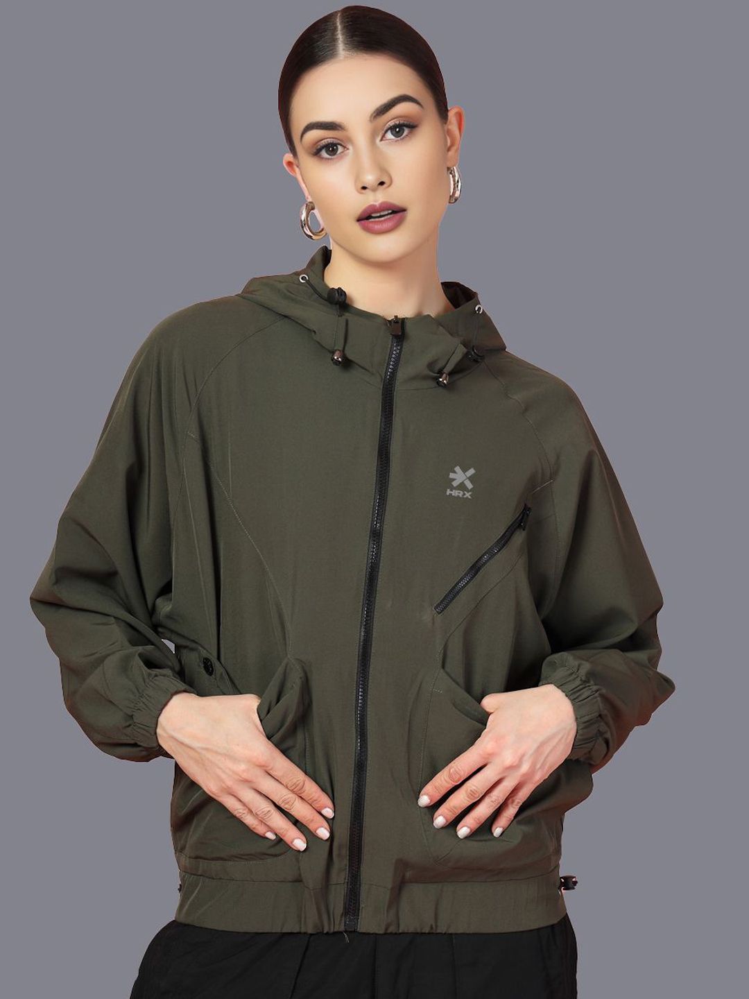 HRX by Hrithik Roshan Women Hooded Solid Casual Tailored Windcheater Jacket