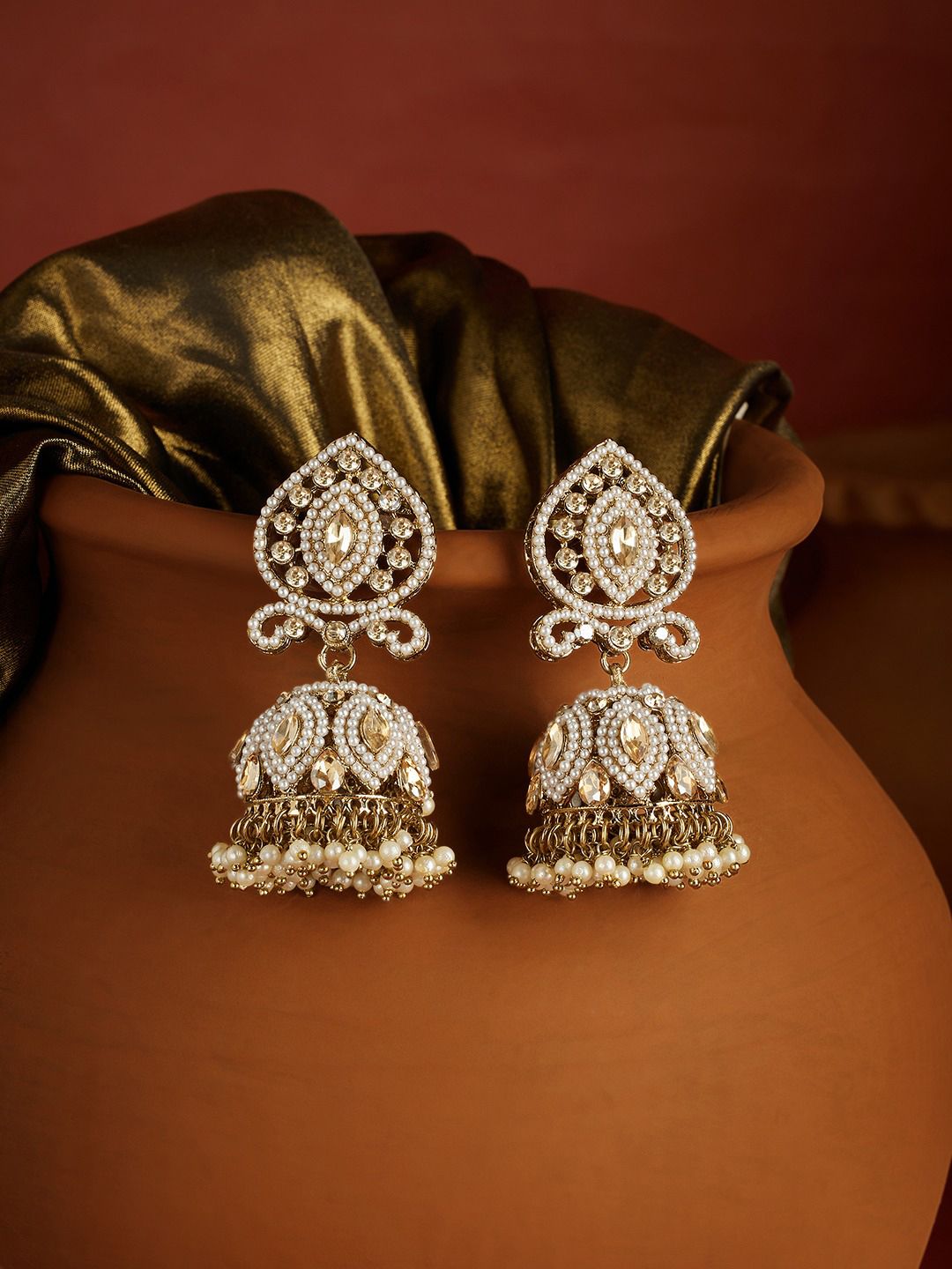 Zaveri Pearls Zaveri Gold Plated Pearls Studded Contemporary Jhumkas