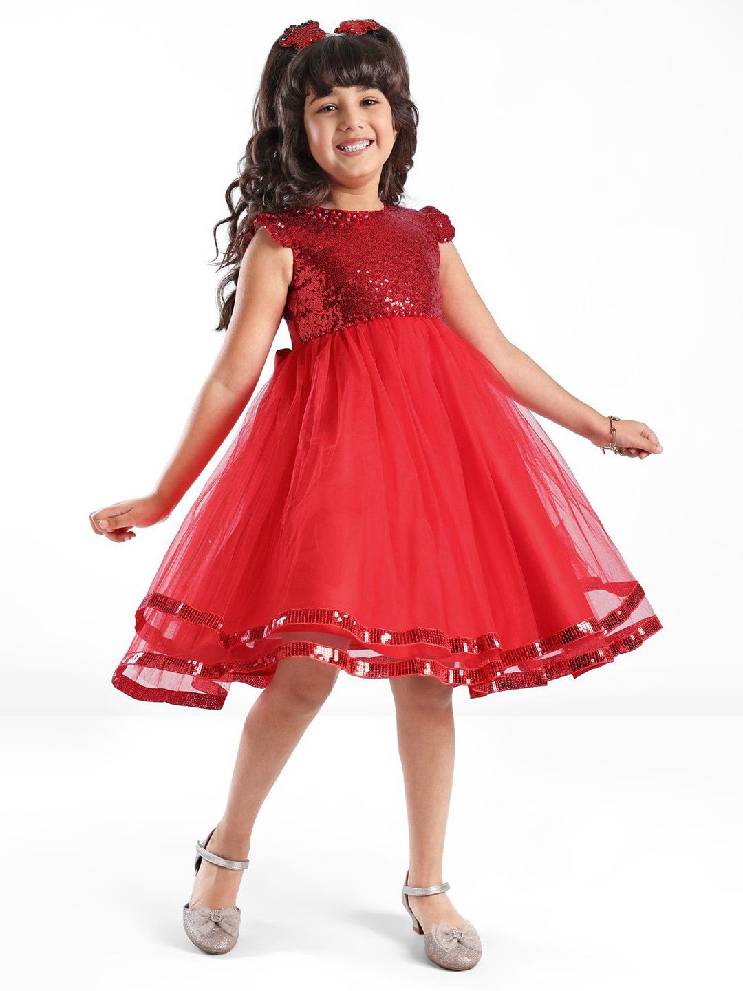 Mark & Mia Girls Embellished Flutter Sleeves Fit and Flare Dress