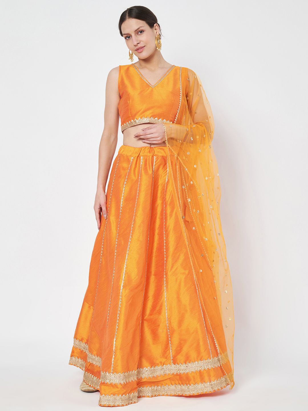 studio rasa Embellished V-Neck Sleeveless Lehenga & Blouse With Dupatta