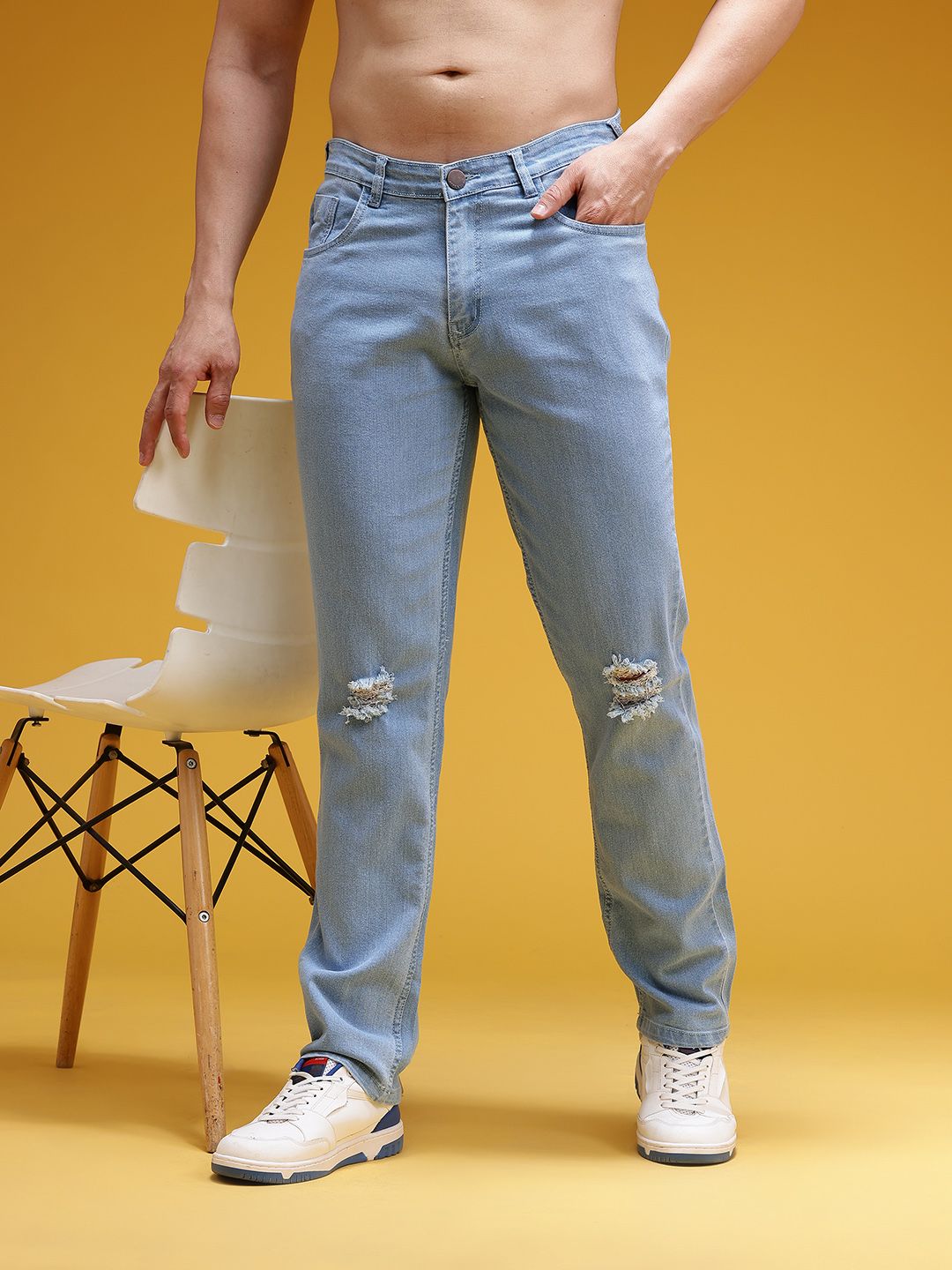 HERE&NOW Men Slim Fit Mid-Rise Ripped Stretchable Jeans
