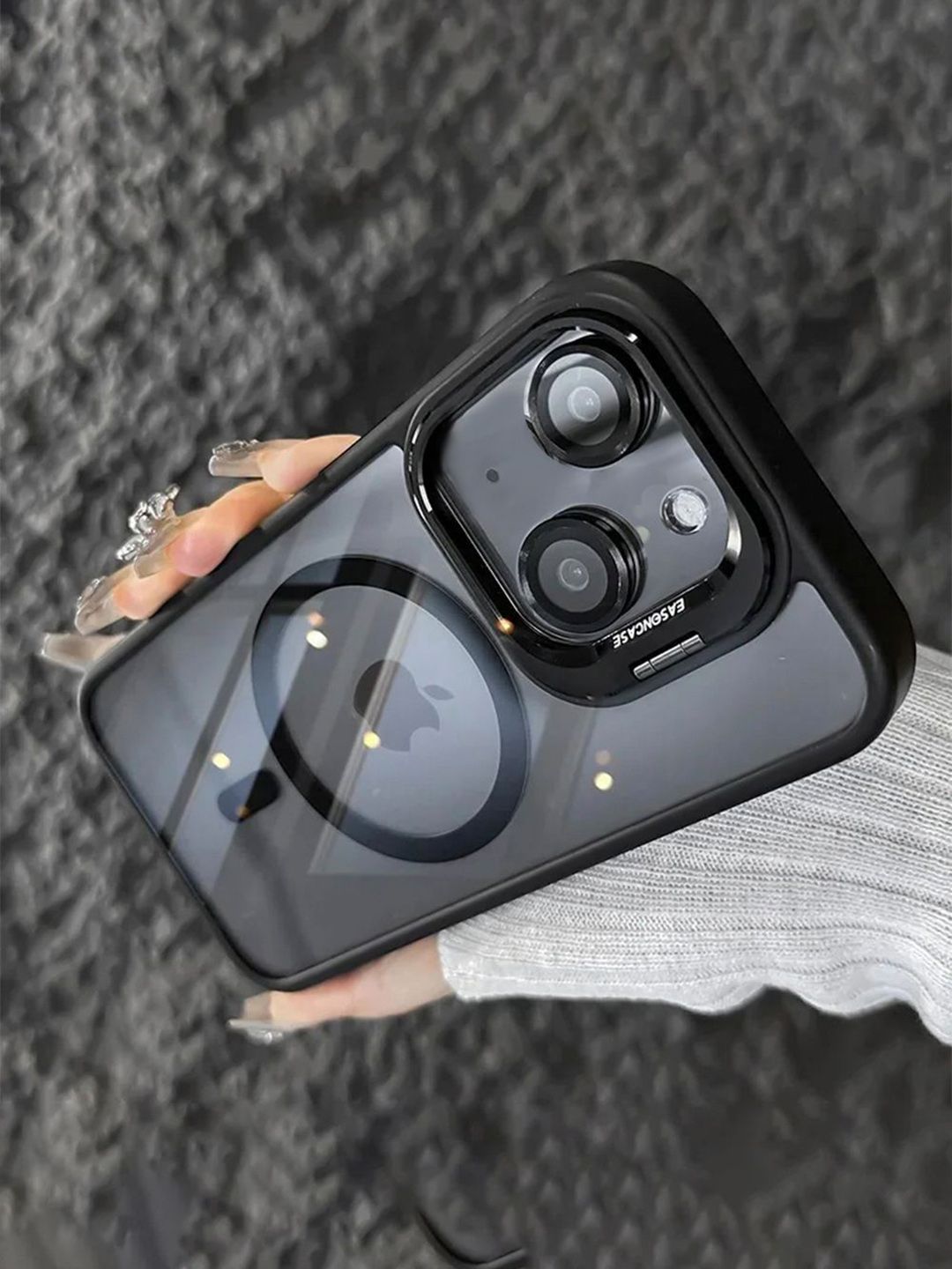 Luxury Kase Solid LK174 Magnetic Mag-Safe Stand Lens Protector iPhone 15 Plus Back Case
