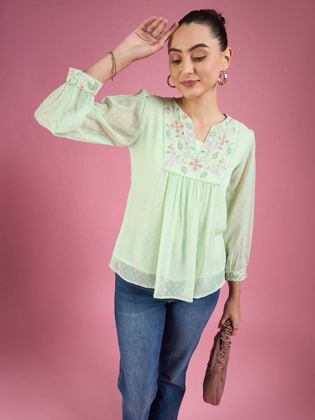 Buy DressBerry Floral Puff Sleeve Georgette Peplum Top - Tops for