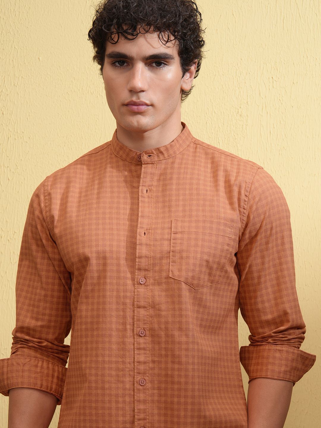 HIGHLANDER Men Cotton Linen Printed Checked Casual Shirt