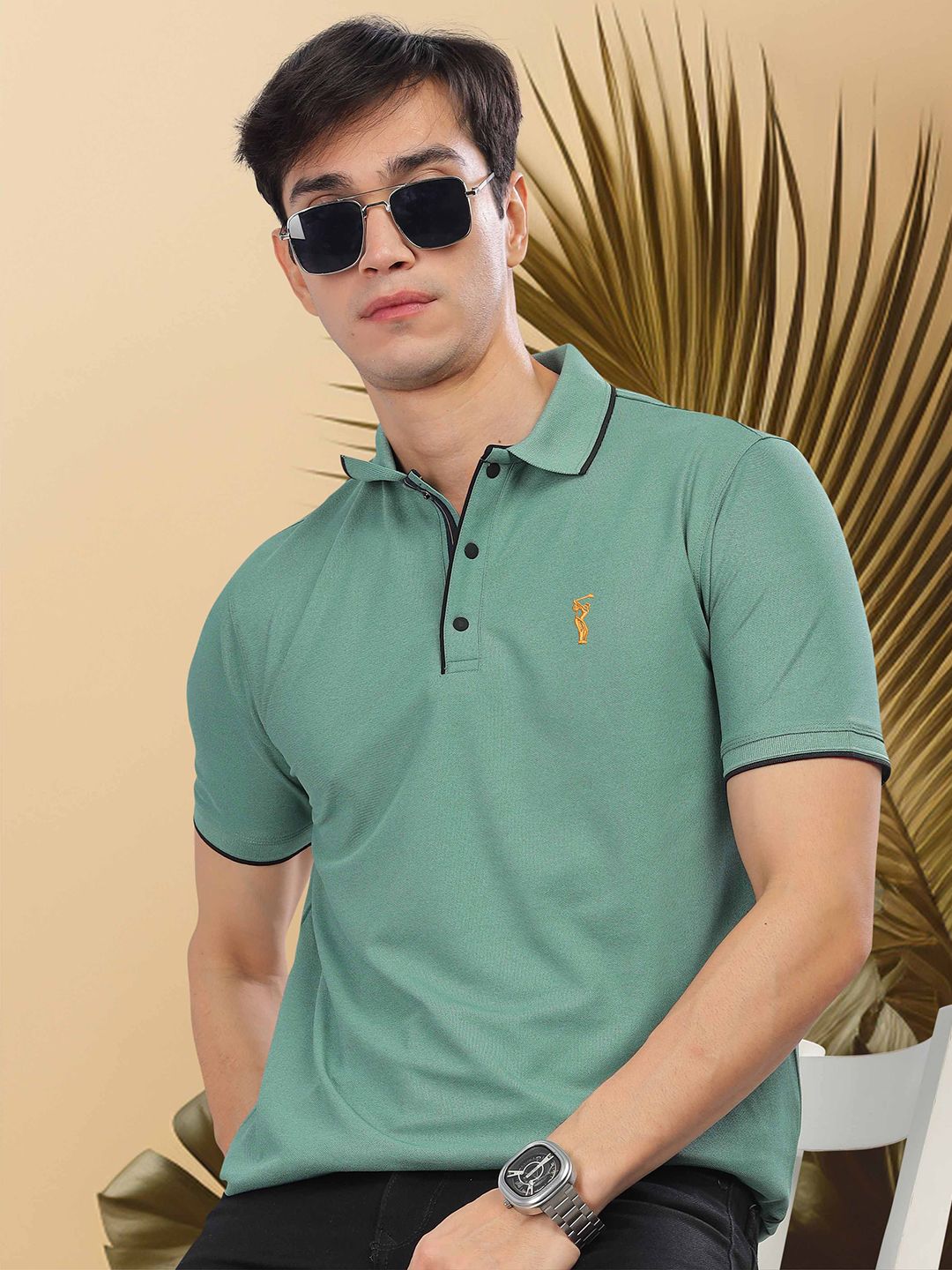 STELLERS Men Regular Fit Solid Polo Collar T-shirt