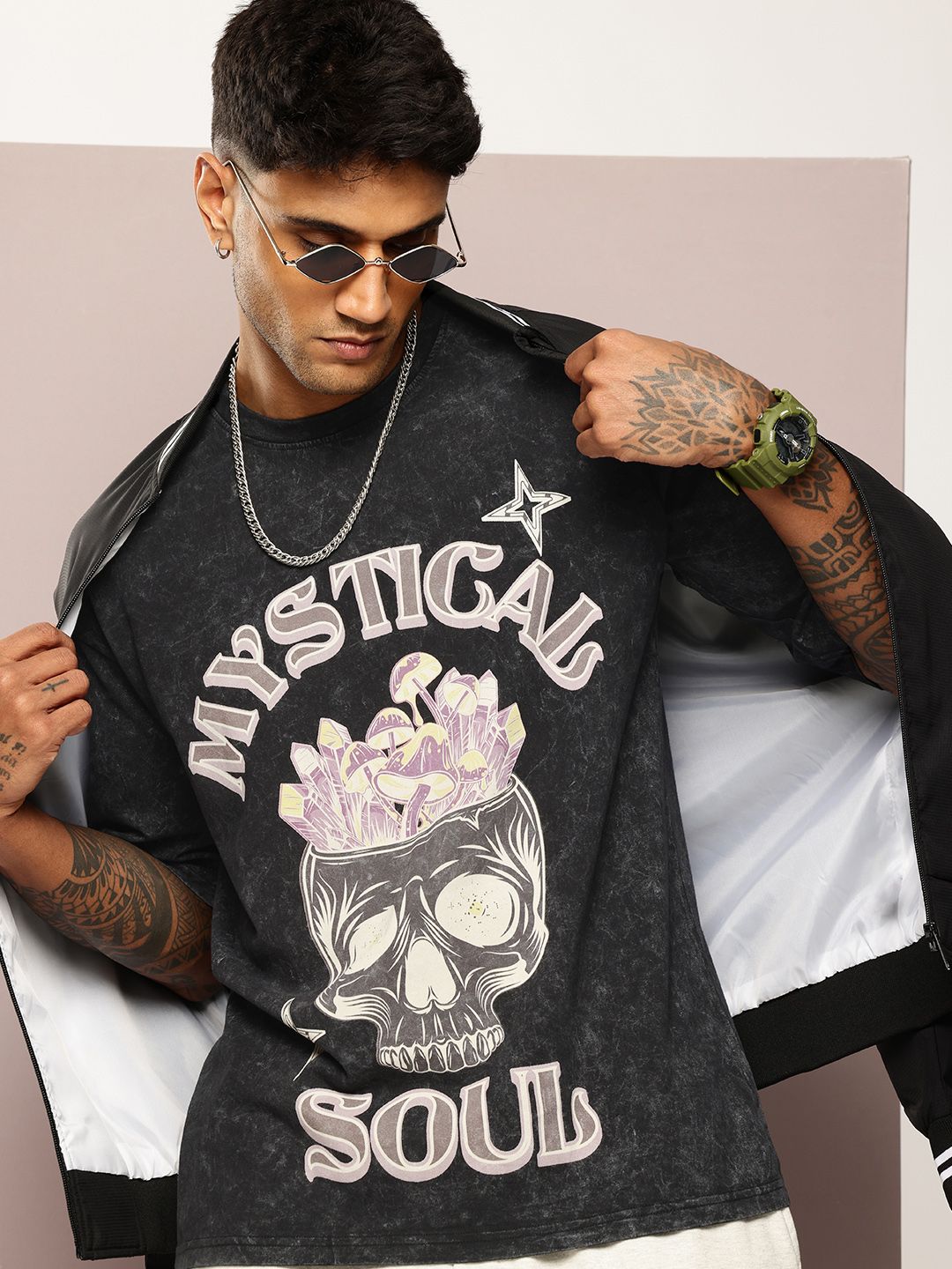 Kook N Keech Printed Washed Effect Oversized Pure Cotton T-shirt