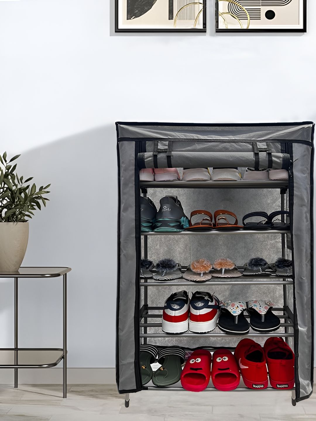 Urban Choice Grey and Black 5-Layers Collapsible Shoe Rack