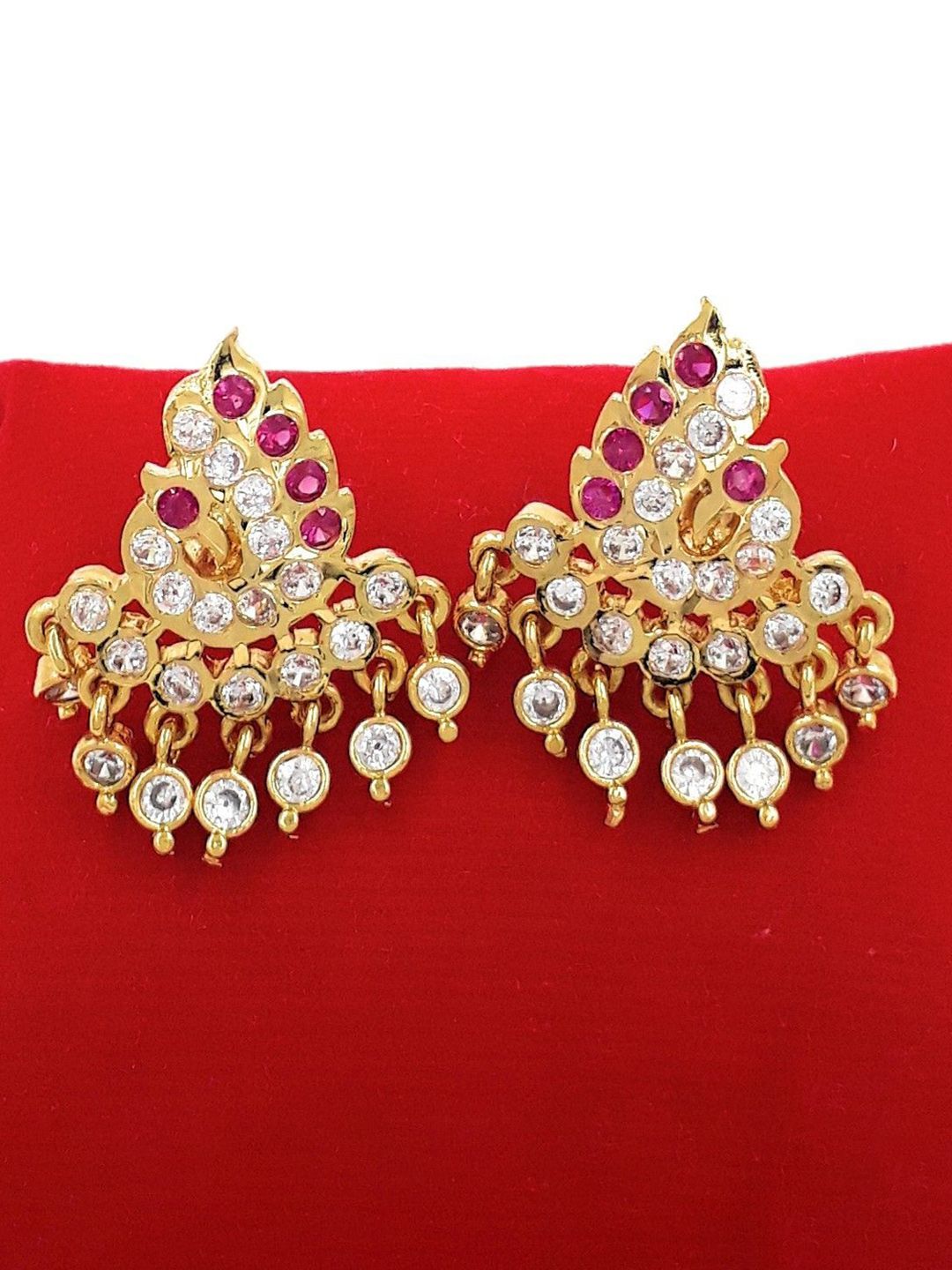 Anujeet Fashion Hub Gold-Plated American Diamond Studded Contemporary Drop Earrings