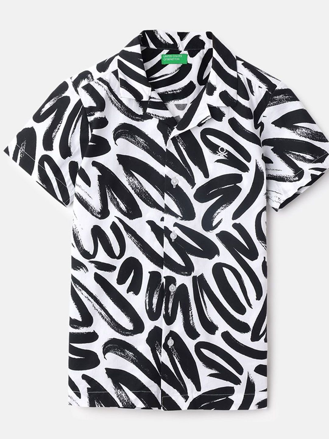 United Colors of Benetton Boys Cuban Collar Abstract Printed Cotton Casual Shirt