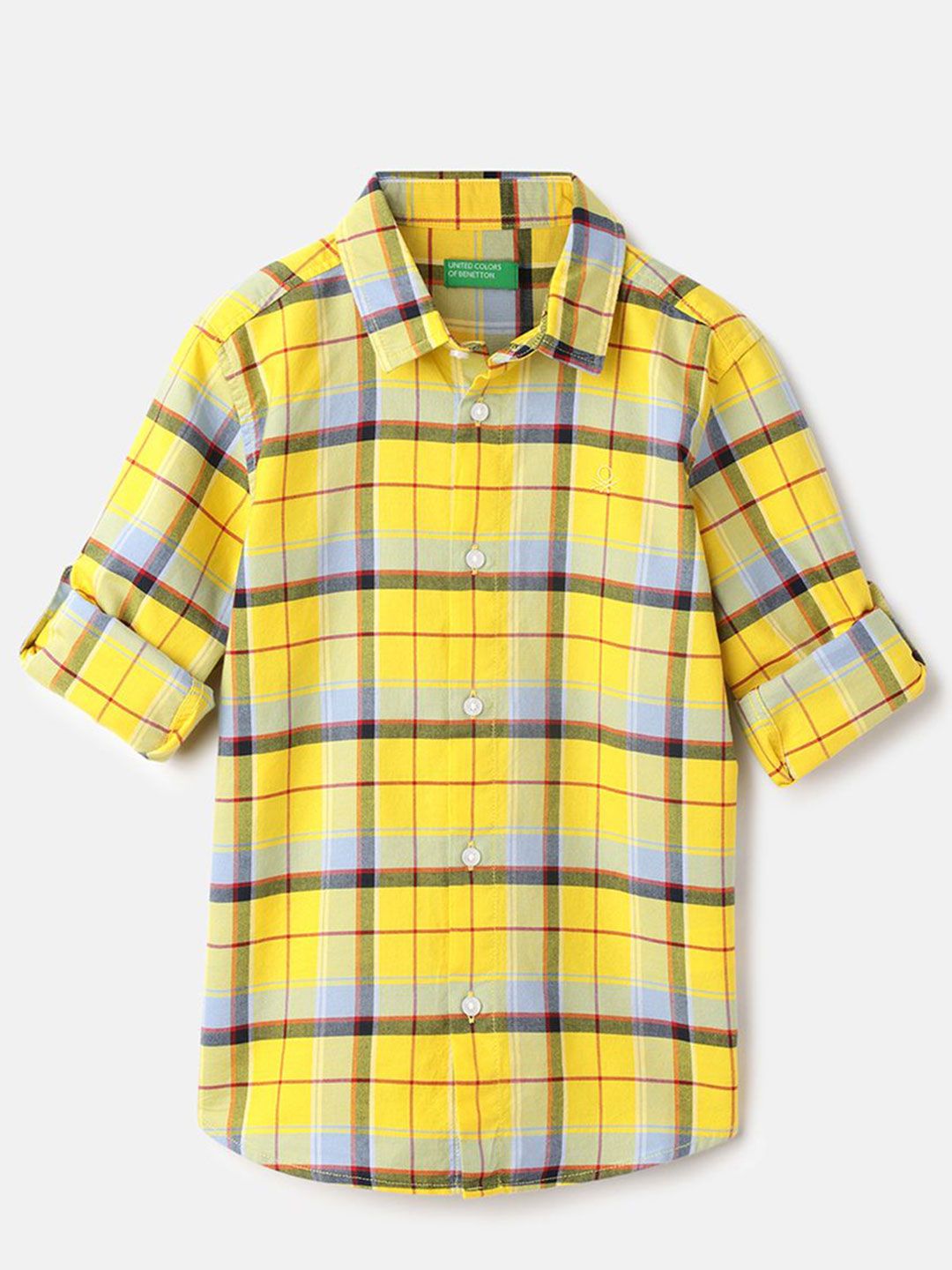 United Colors of Benetton Boys Spread Collar Tartan Checked Cotton Casual Shirt