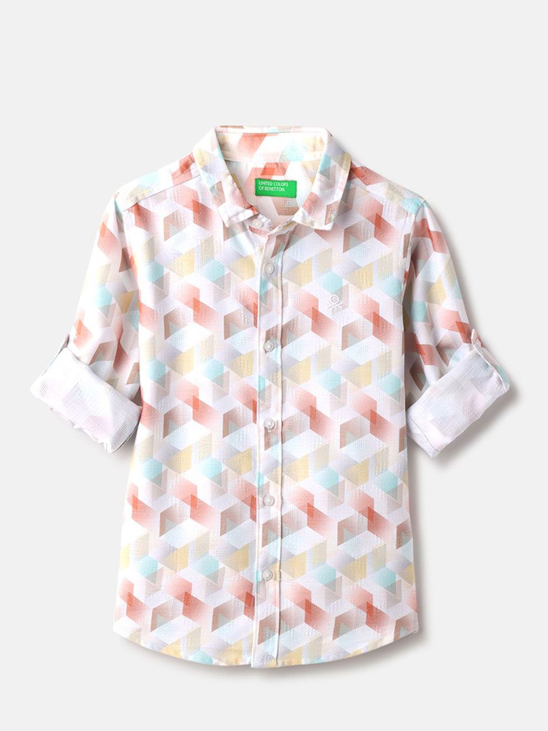 United Colors of Benetton Boys Spread Collar Geometric Printed Casual Shirt