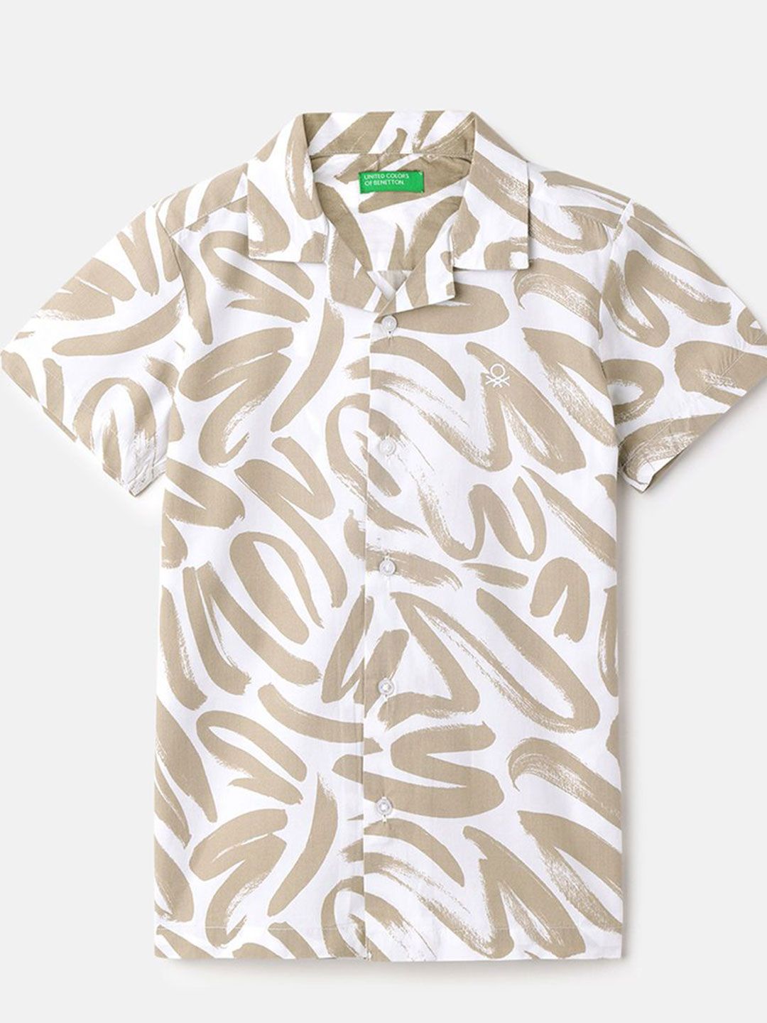 United Colors of Benetton Boys Cuban Collar Abstract Printed Cotton Casual Shirt