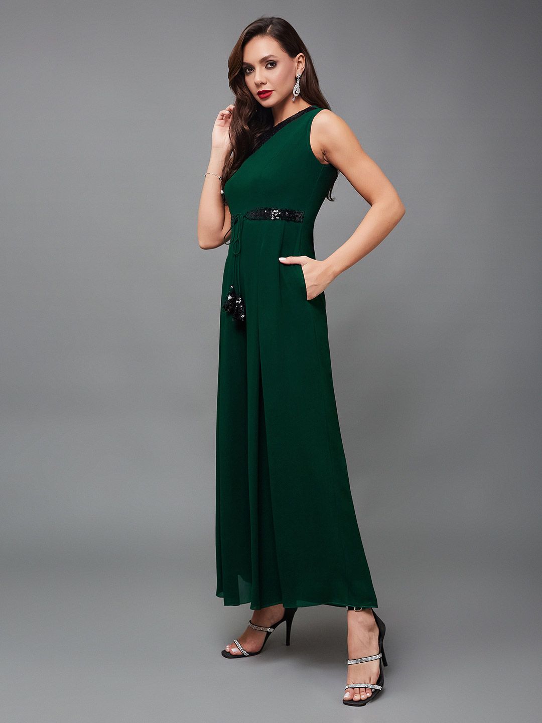 Miss Chase Women Fire Of The Aries Sequined Flared Basic Jumpsuit