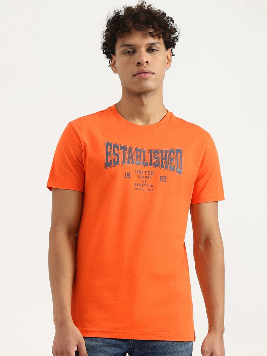 United Colors of Benetton Men Typography Printed Round Neck Pure Cotton T-shirt