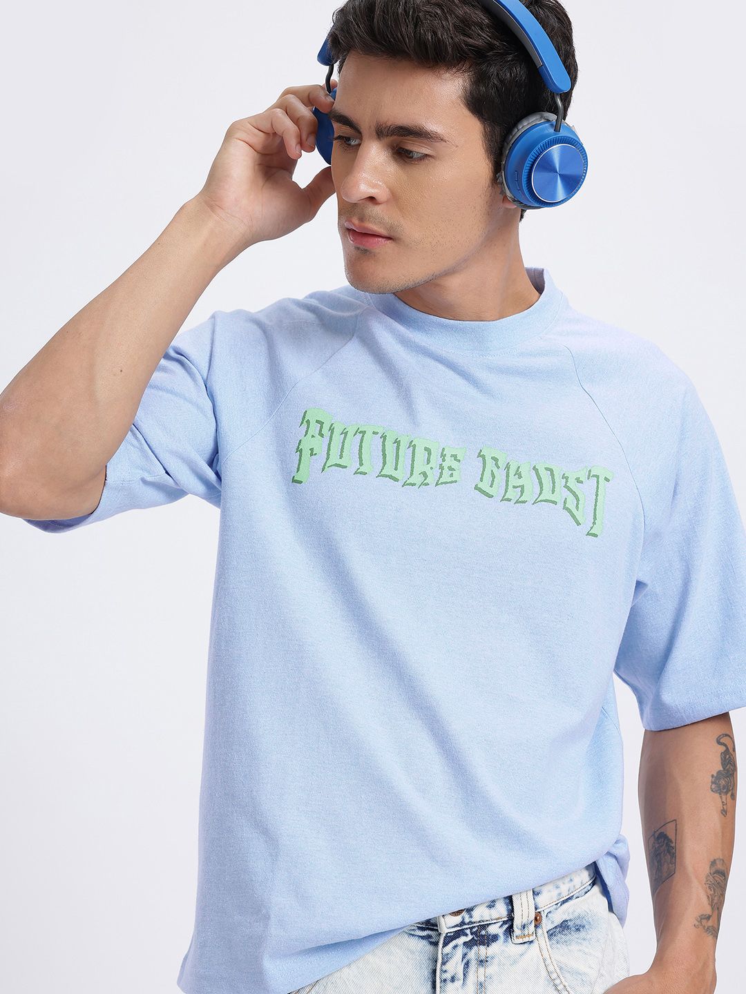glitchez Printed Raglan Sleeves Relaxed Fit T-shirt