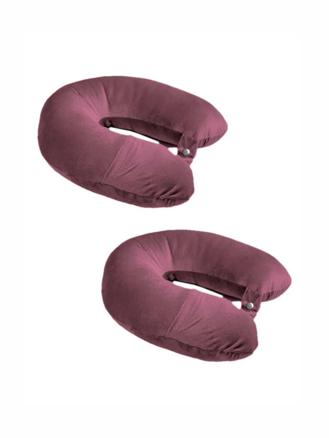 ANA Burgundy Solid Faux Velvet Lightweight Set of 2 Firm Fibre Travel Pillow-13 x 25 x 35 cm