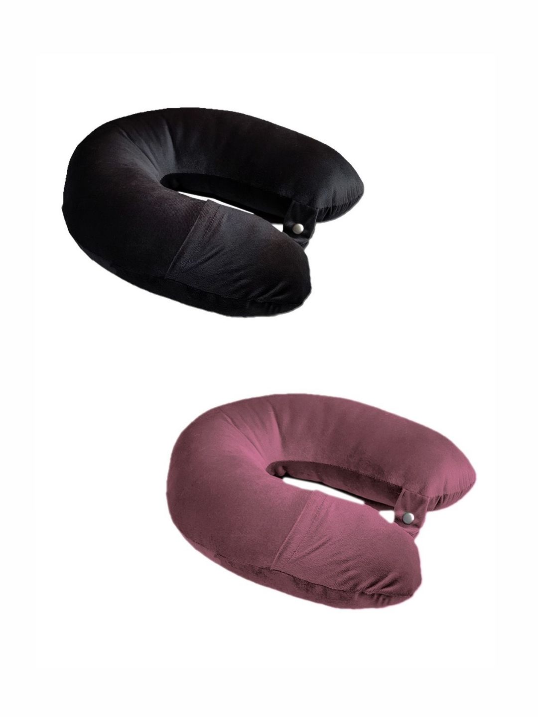 ANA Burgundy Solid Faux Velvet Lightweight Set of 2 Firm Fibre Travel Pillow-13 x 25 x 35 cm