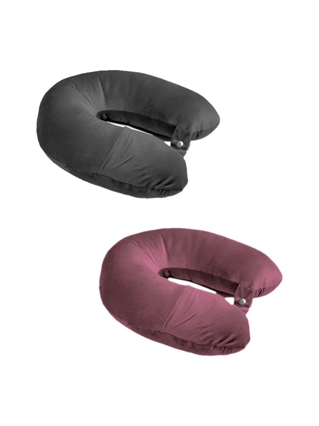 ANA Burgundy Solid Faux Velvet Lightweight Set of 2 Firm Fibre Travel Pillow-13 x 25 x 35 cm