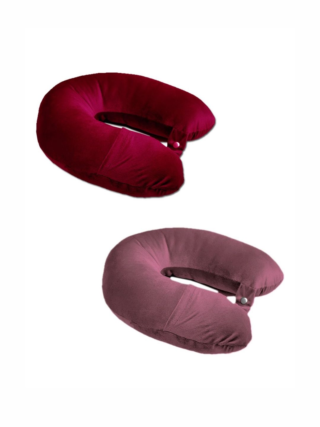 ANA Maroon Solid Faux Velvet Lightweight Set of 2 Firm Fibre Travel Pillow-13 x 25 x 35 cm