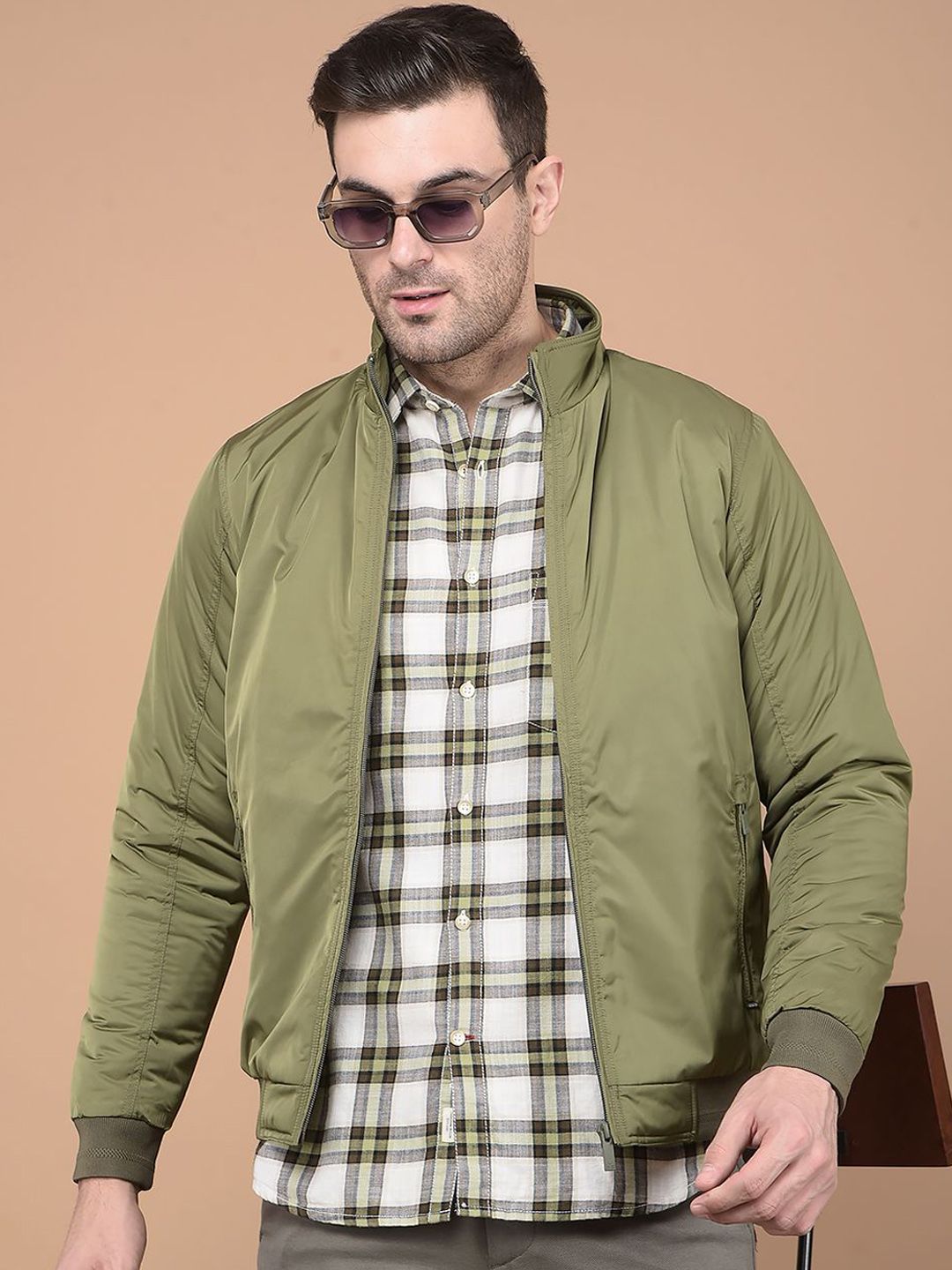 Crimsoune Club Men Mock Collar Solid Casual Bomber Lightweight Jacket