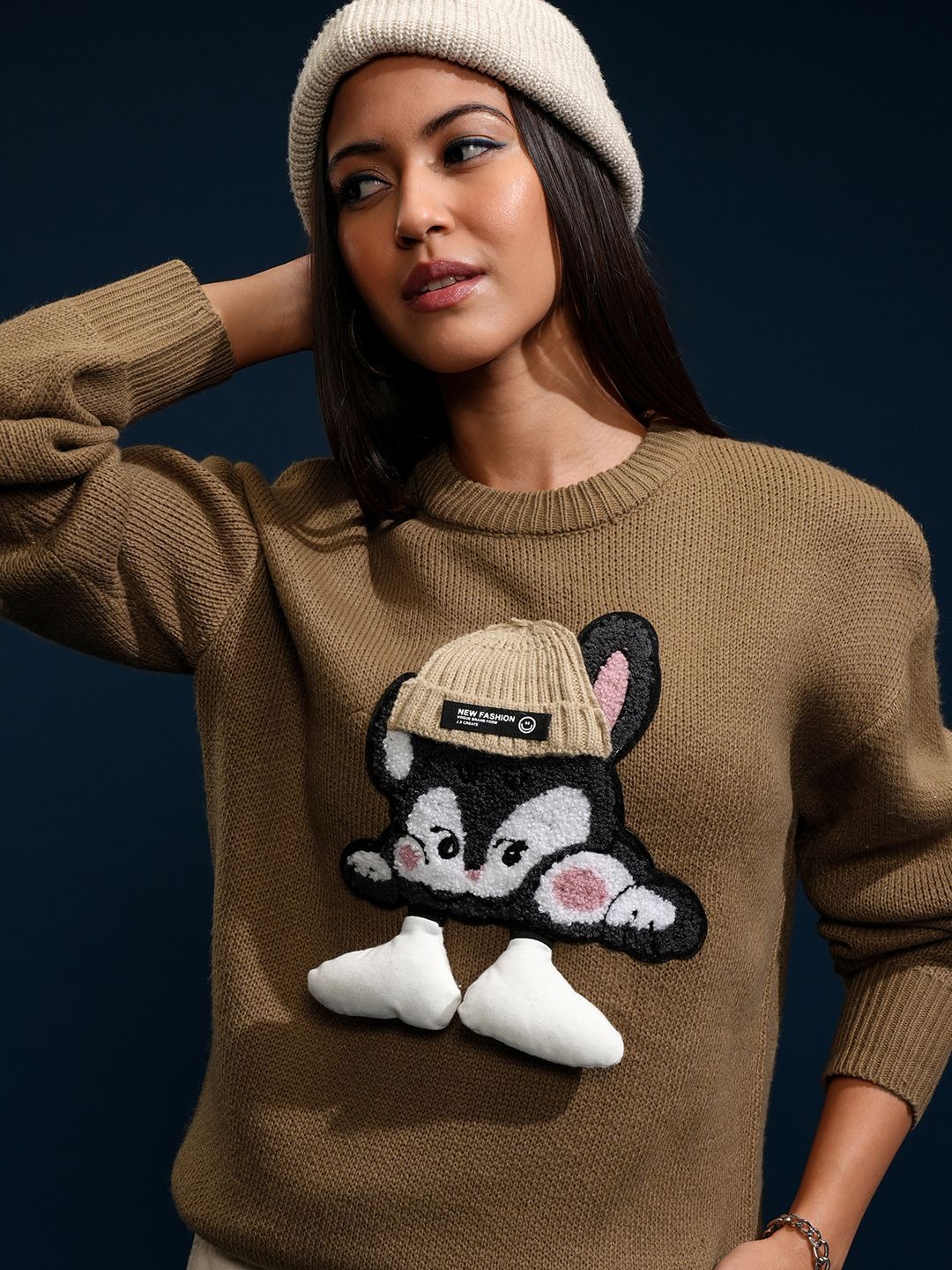 ESPYR By Tokyo Talkies Tokyo Talkies Women Embellished Round Neck Sweater