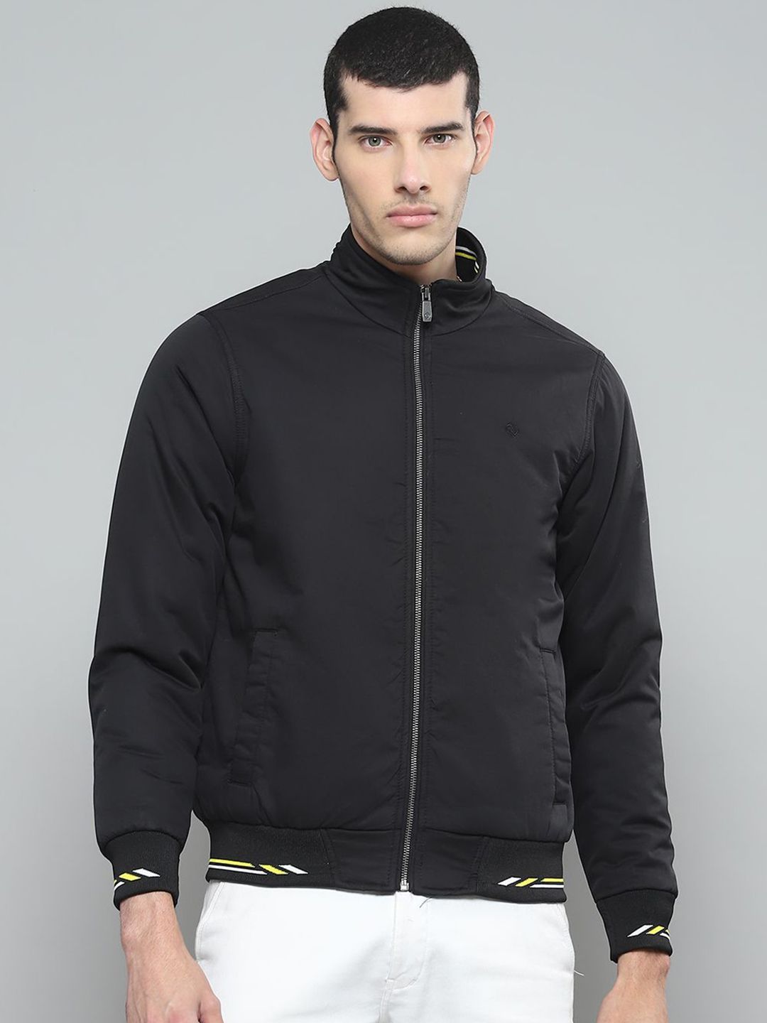 Cloak & Decker Men Mock Collar Solid Casual Bomber Lightweight Jacket