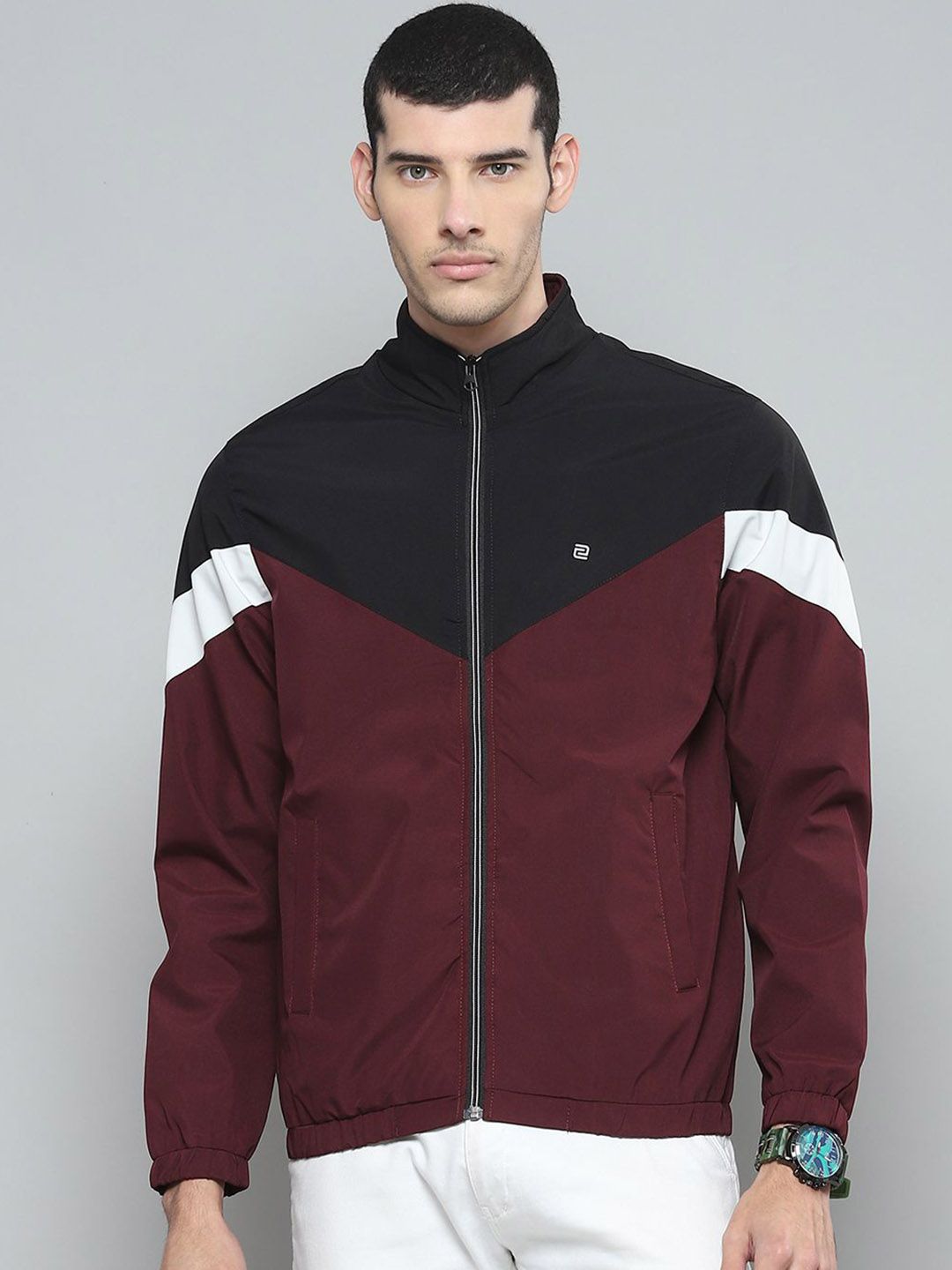 Cloak & Decker Men Mock Collar Colourblocked Casual Bomber Lightweight Jacket
