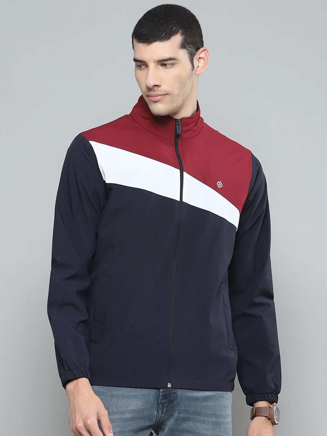 Cloak & Decker Men Mock Collar Colourblocked Casual Bomber Lightweight Jacket