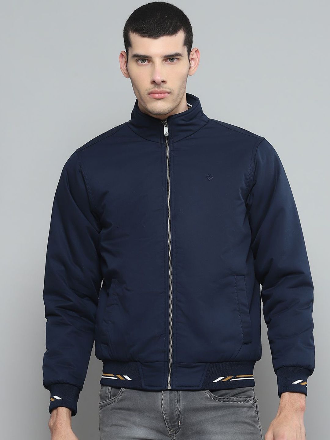 Cloak & Decker Men Mock Collar Solid Casual Bomber Lightweight Jacket