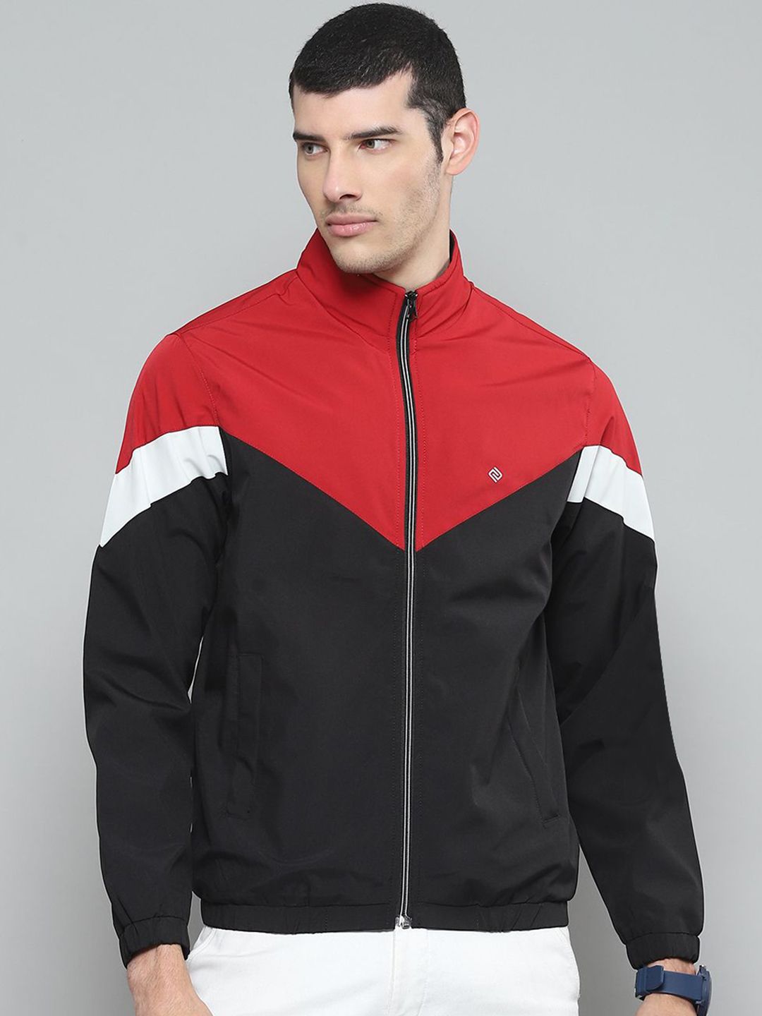 Buy The Indian Garage Co Men Red & White Colourblocked Windcheater