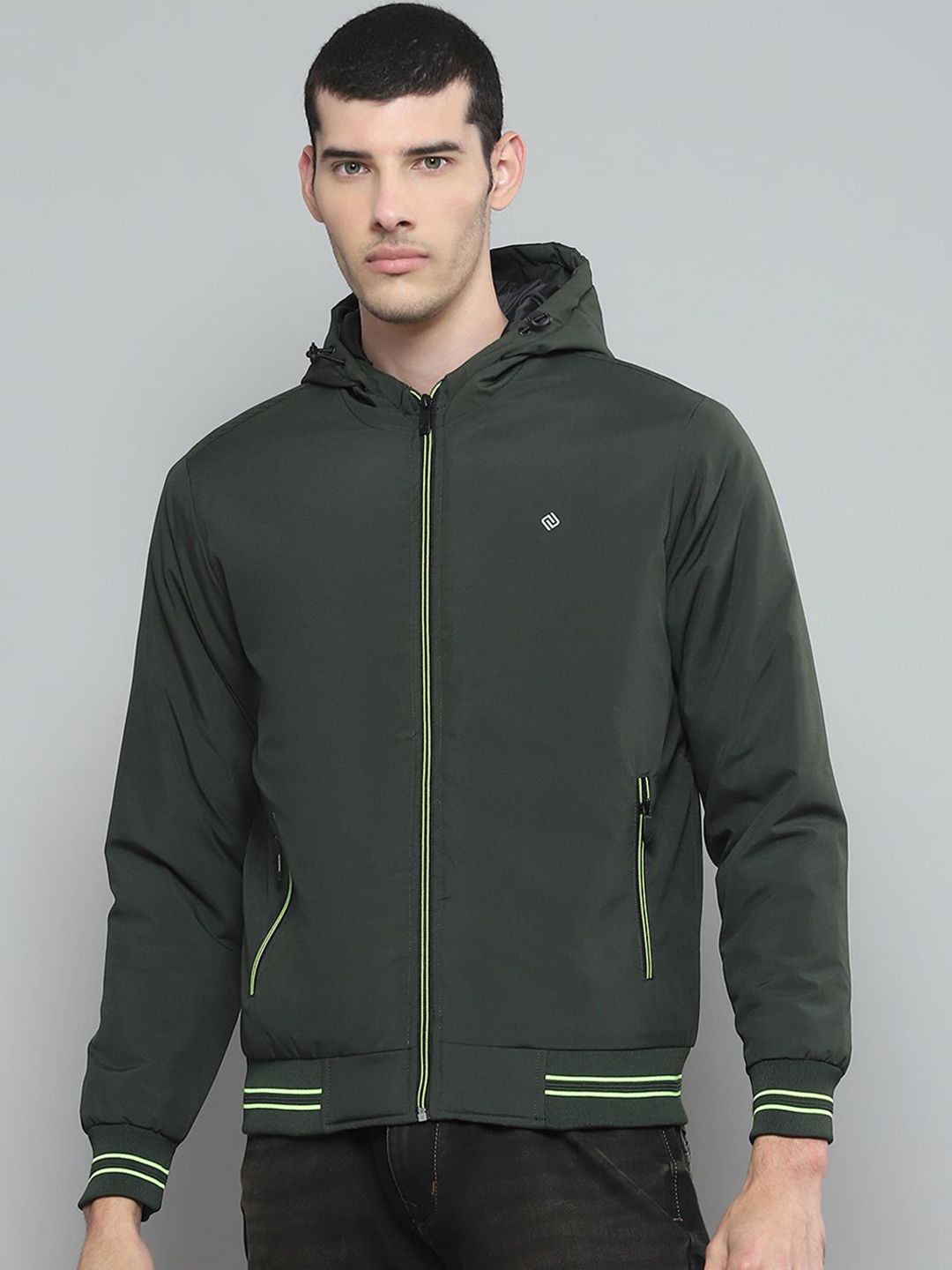 Cloak & Decker Men Hooded Solid Casual Bomber Lightweight Jacket