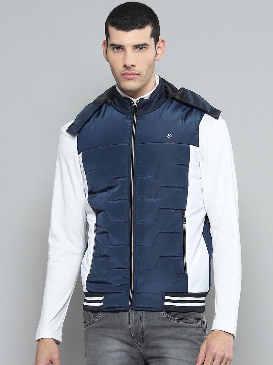 Cloak & Decker Men Hooded Colourblocked Casual Gilet Lightweight Jacket