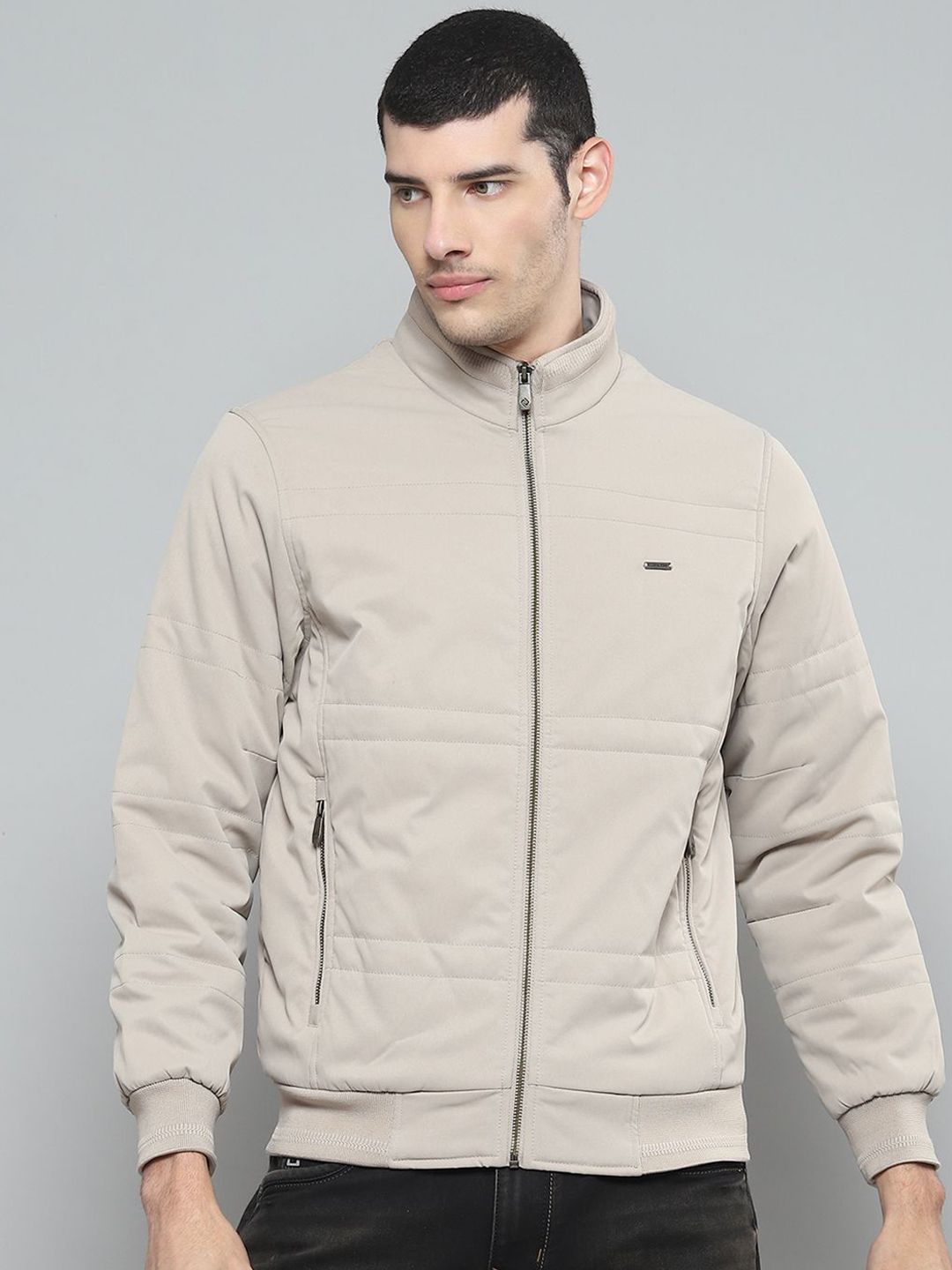 Cloak & Decker Men Mock Collar Solid Casual Padded Lightweight Jacket